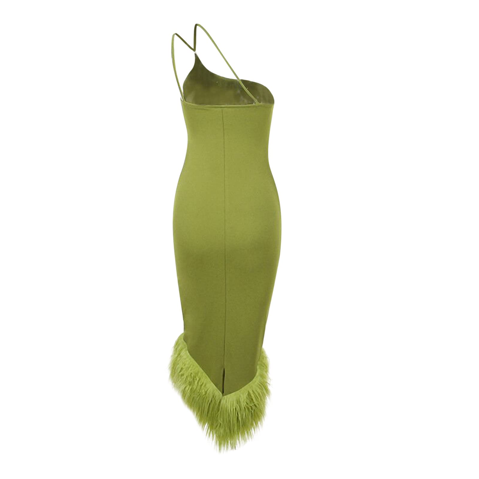 Elegant Women's Sexy Feather Hem Knit Dress - Asymmetrical Strap Sleeveless Midi Dress for Party, Club & Streetwear | Perfect for Night Out, Date Night & Special Occasions