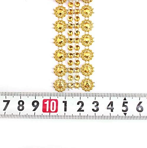 DNHCLL 2 Roll 1 Yard 4 Rows Gold Sunflower Rhinestone Ribbon for DIY Clothing Accessories, Wedding Decor, Party Supplies & Arts and Crafts Projects - Perfect for Dress Embellishment, Gift Wrapping & Home Decoration