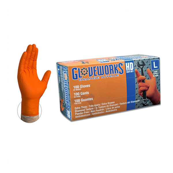 Heavy Duty Orange Nitrile Gloves - 100 Pack - Non-Slip Grip for Mechanics, Cleaning & Industrial Work - Latex Free, Durable & Chemical Resistant Safety Gloves