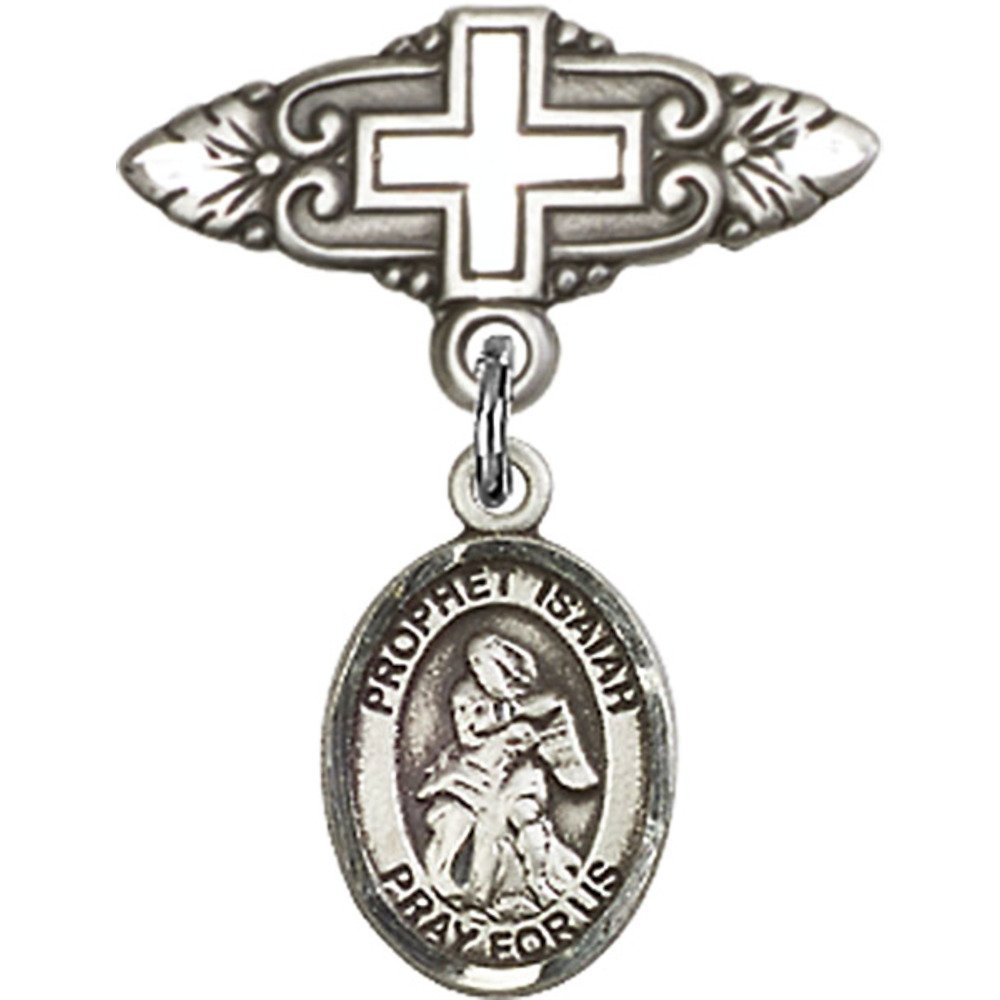 Sterling Silver Baby Badge with St. Isaiah Charm & Cross Pin - 1
