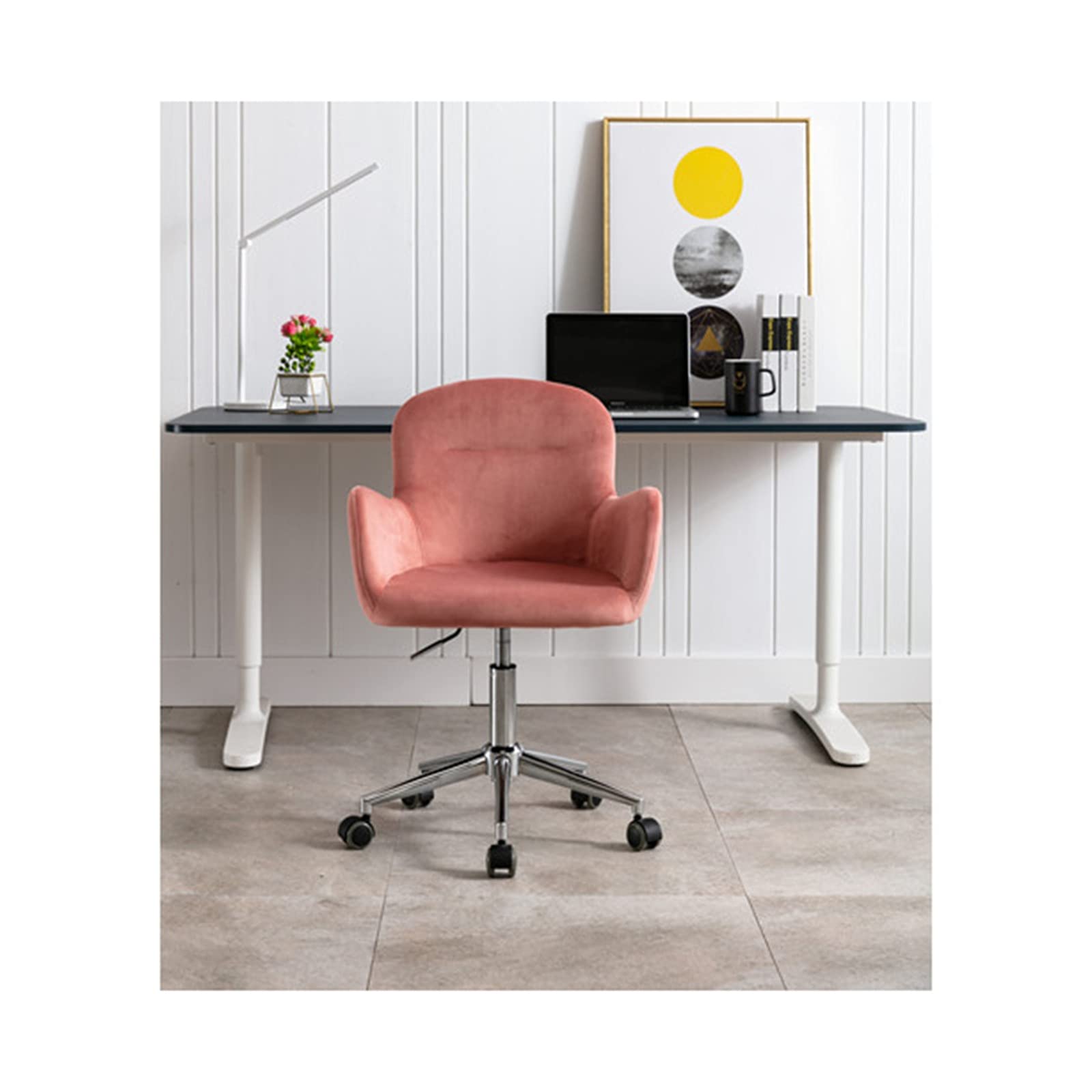 Velvet Swivel Shell Chair - Modern Home Office Chair with Armrests for Living Room, Study & Workspace - Ergonomic Comfort for Long Hours - Pink Leisure Armchair for Work & Relaxation