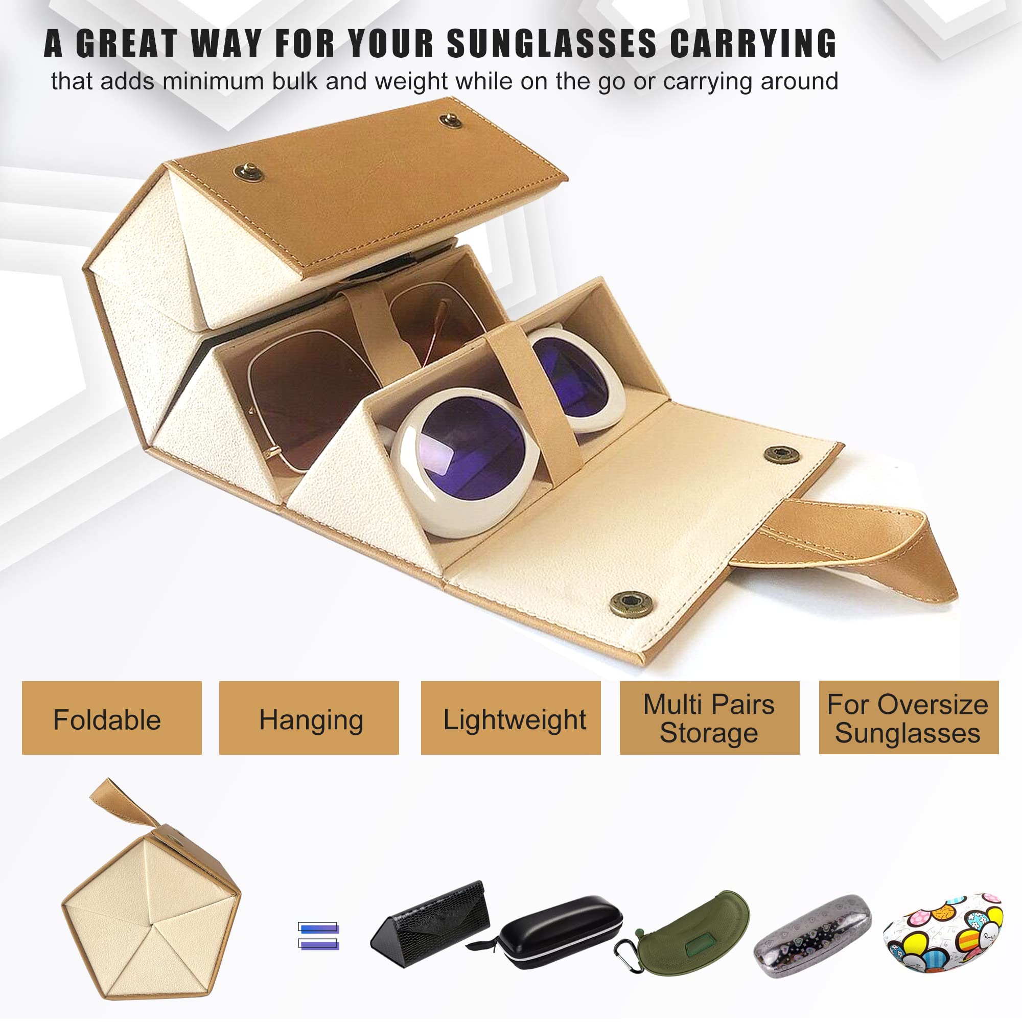Longjet 5-Slot Sunglasses Organizer - Travel Glasses Case for Multiple Pairs, Eyeglasses Storage Box & Hanging Eyewear Holder - Perfect for Travel, Home, Office & Car Organization