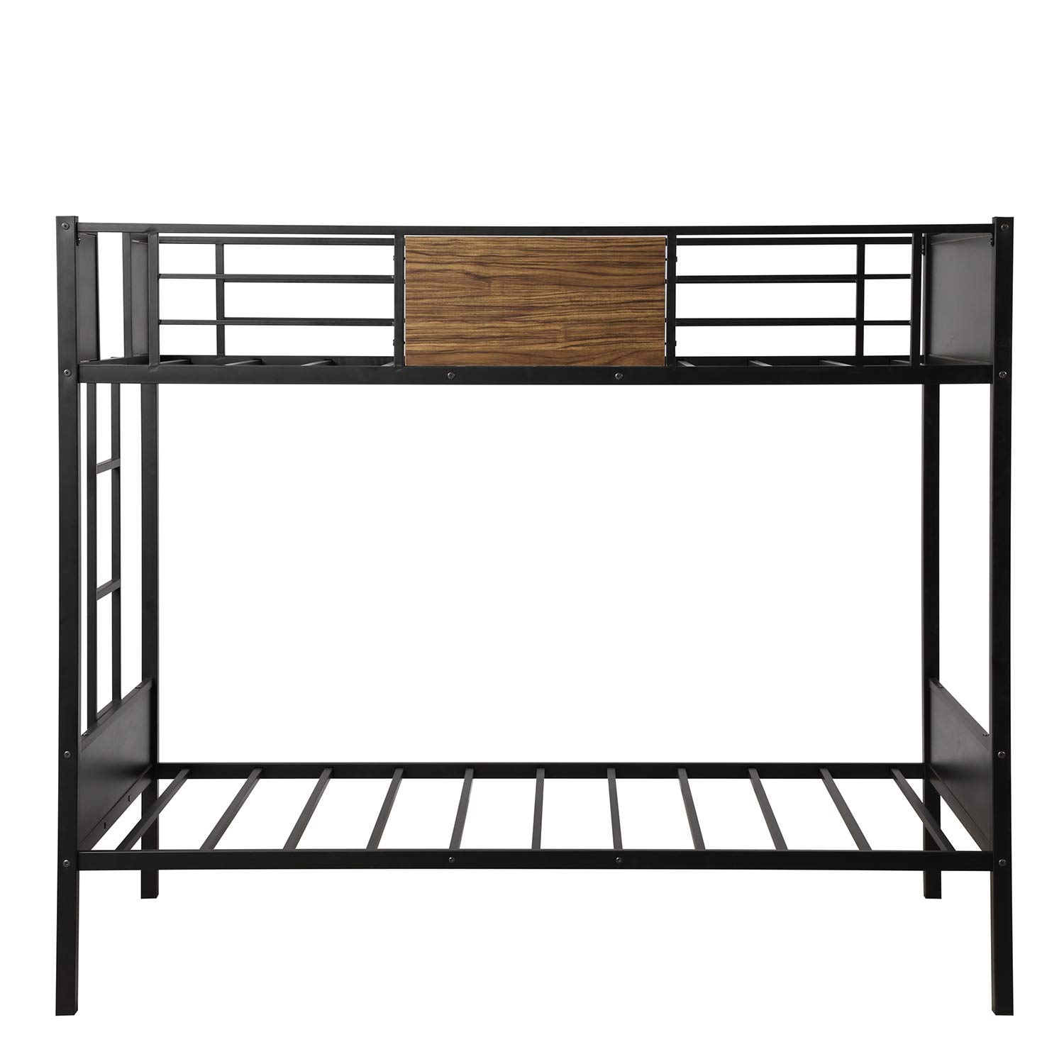 Modern Twin-Over-Twin Bunk Bed with Safety Rail & Built-in Ladder - Sturdy Steel Frame for Kids & Teens (Brown, 78