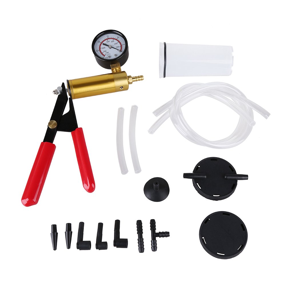 Qiilu 13-Piece Car Handheld Vacuum Pump & Brake Bleeder Kit - Professional Brake Fluid Tester & Pressure Gauge for Automotive Maintenance | Ideal for DIY Mechanics, Home Garage Use & Professional Auto Repair Shops