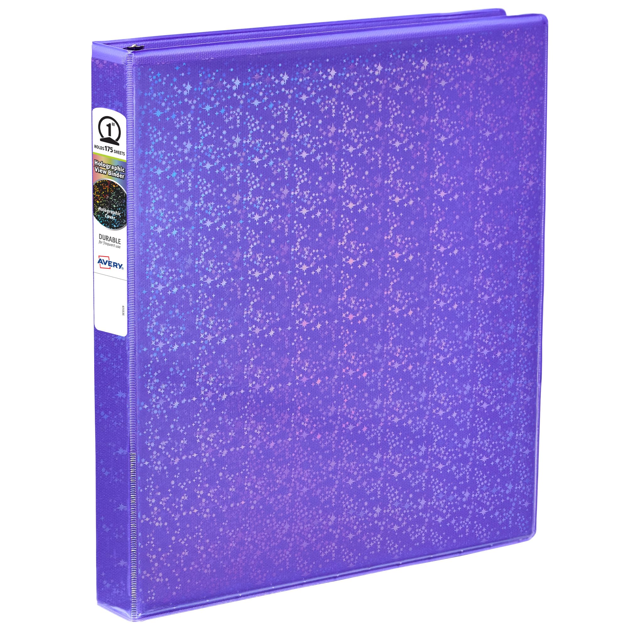 Avery Luxe Collection Durable Holographic 3-Ring Binder - 1 Inch Round Rings, Customizable View Cover, Violet (03226) - Perfect for School, Office & Home Organization