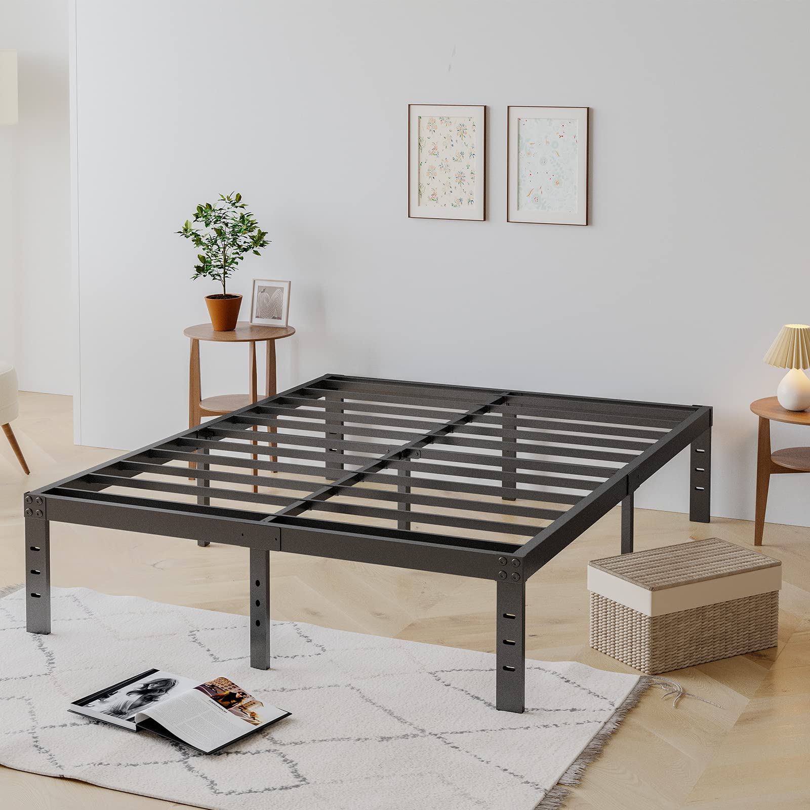 COMASACH 14 Inch Heavy Duty Queen Size Bed Frame - 3500 lbs Capacity, Sturdy Metal Slats Platform (No Box Spring Needed), Easy Assembly, Noise-Free & Non-Slip Design with Under Bed Storage - Perfect for Small Spaces, Guest Rooms & Modern Bedrooms
