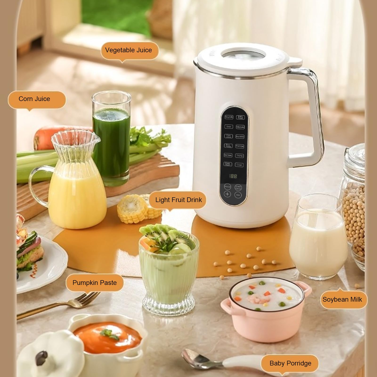 Smart Touch Nut Milk Maker with 10 Stainless Steel Blades - 110V US Plug Soy Milk Machine for Home Kitchen - Perfect for Almond Milk, Oat Milk & Healthy Plant-Based Drinks