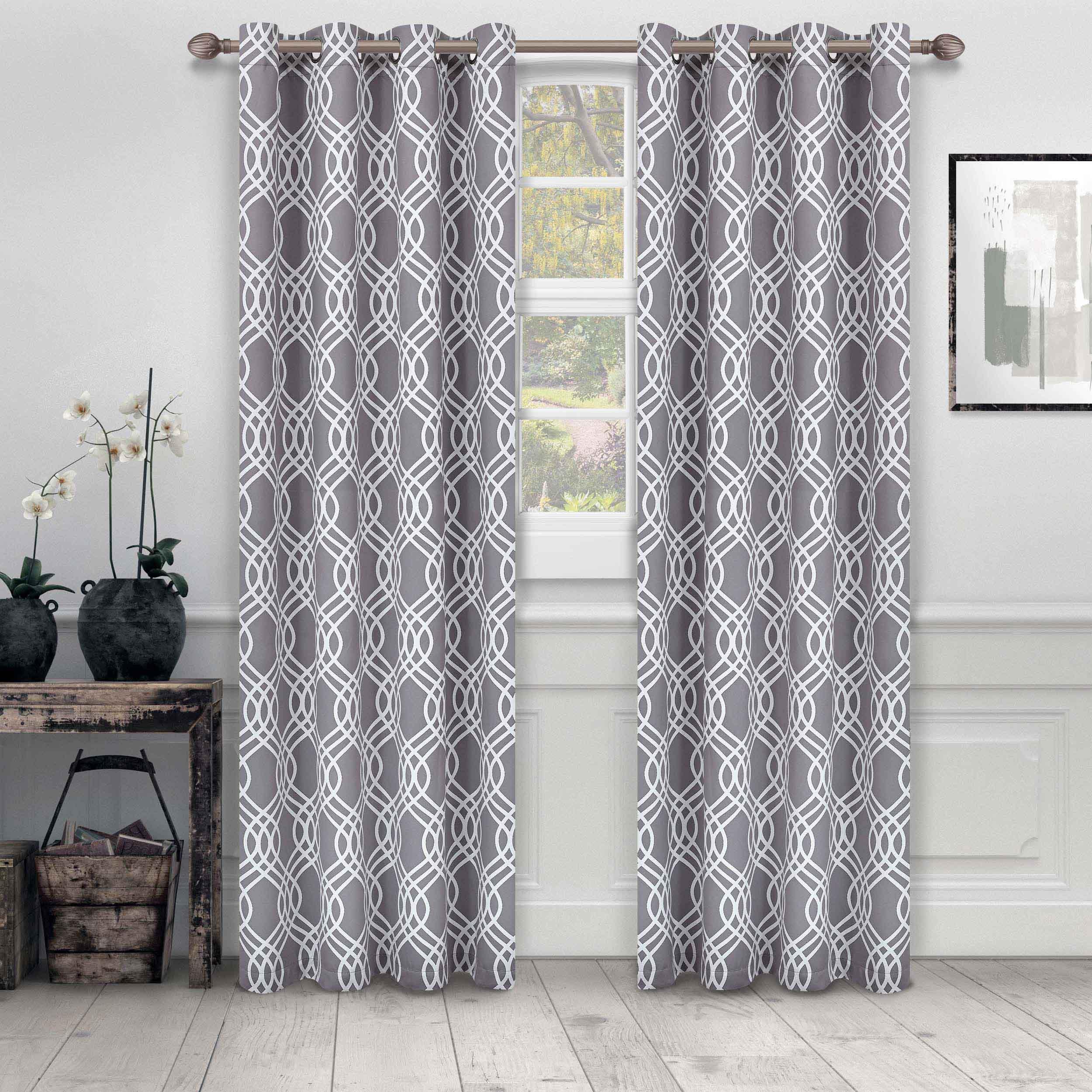 Blackout Curtains for Bedroom - Washable Room Darkening Ribbon Trellis Curtain Panel Set - Perfect for Nursery, Home Theater & Light Sleepers