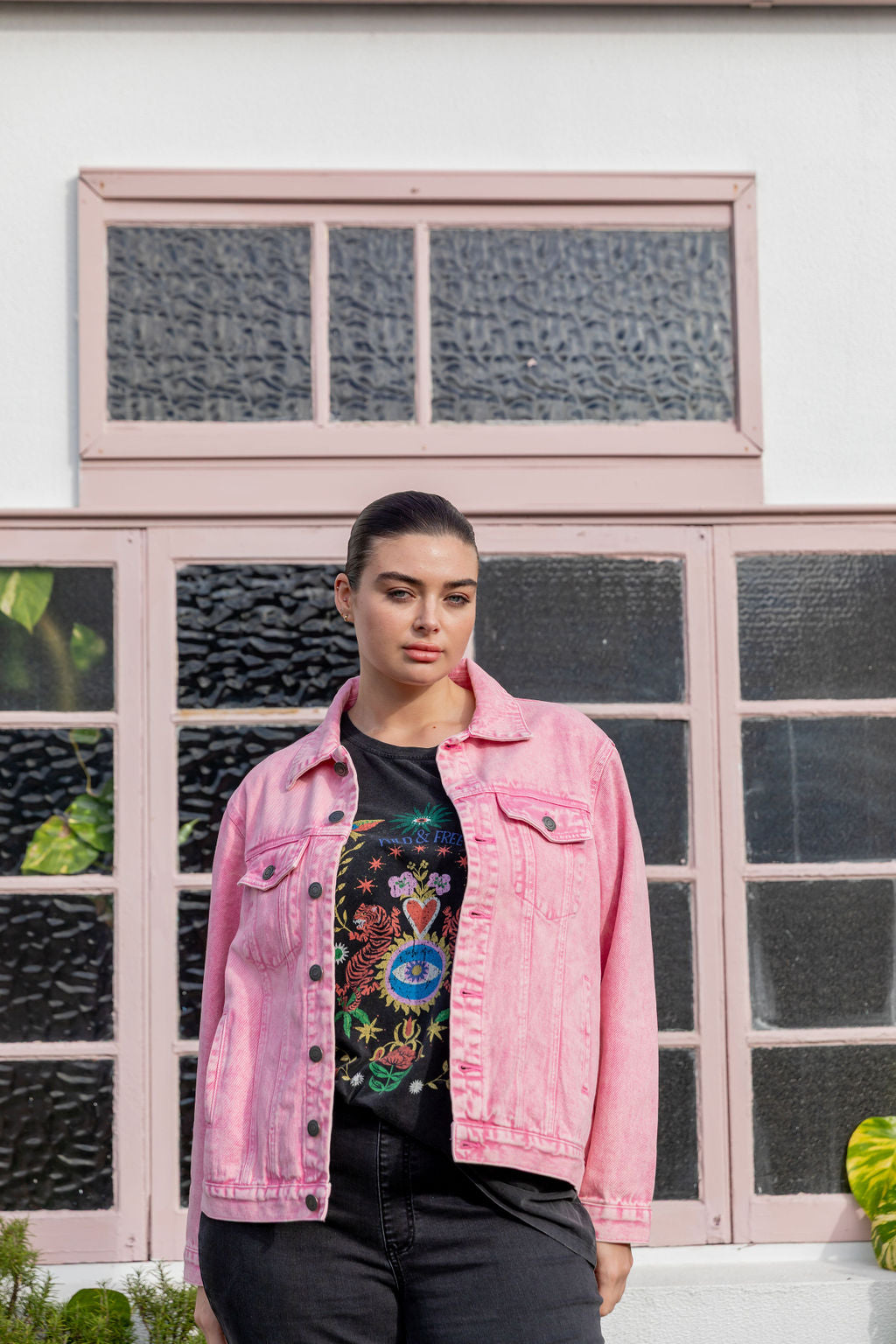 Hayden Boyfriend Denim Jacket - Pink Wash Distressed Denim Jacket for Women | Casual Outerwear for Spring & Fall | Perfect for Date Nights & Weekend Outings