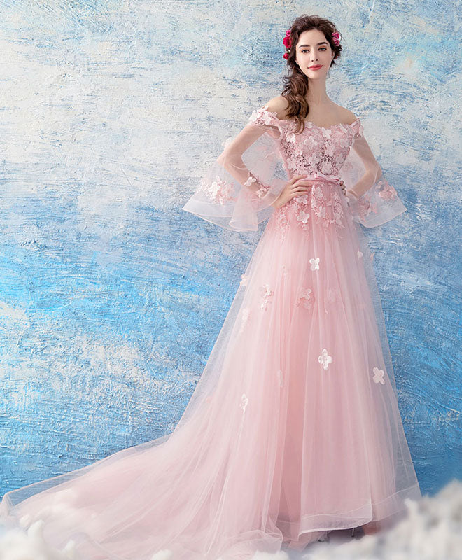 Elegant Pink Tulle Lace Long Prom Dress - Formal Evening Gown for Women | Perfect for Homecoming, Wedding Guest & Special Occasions