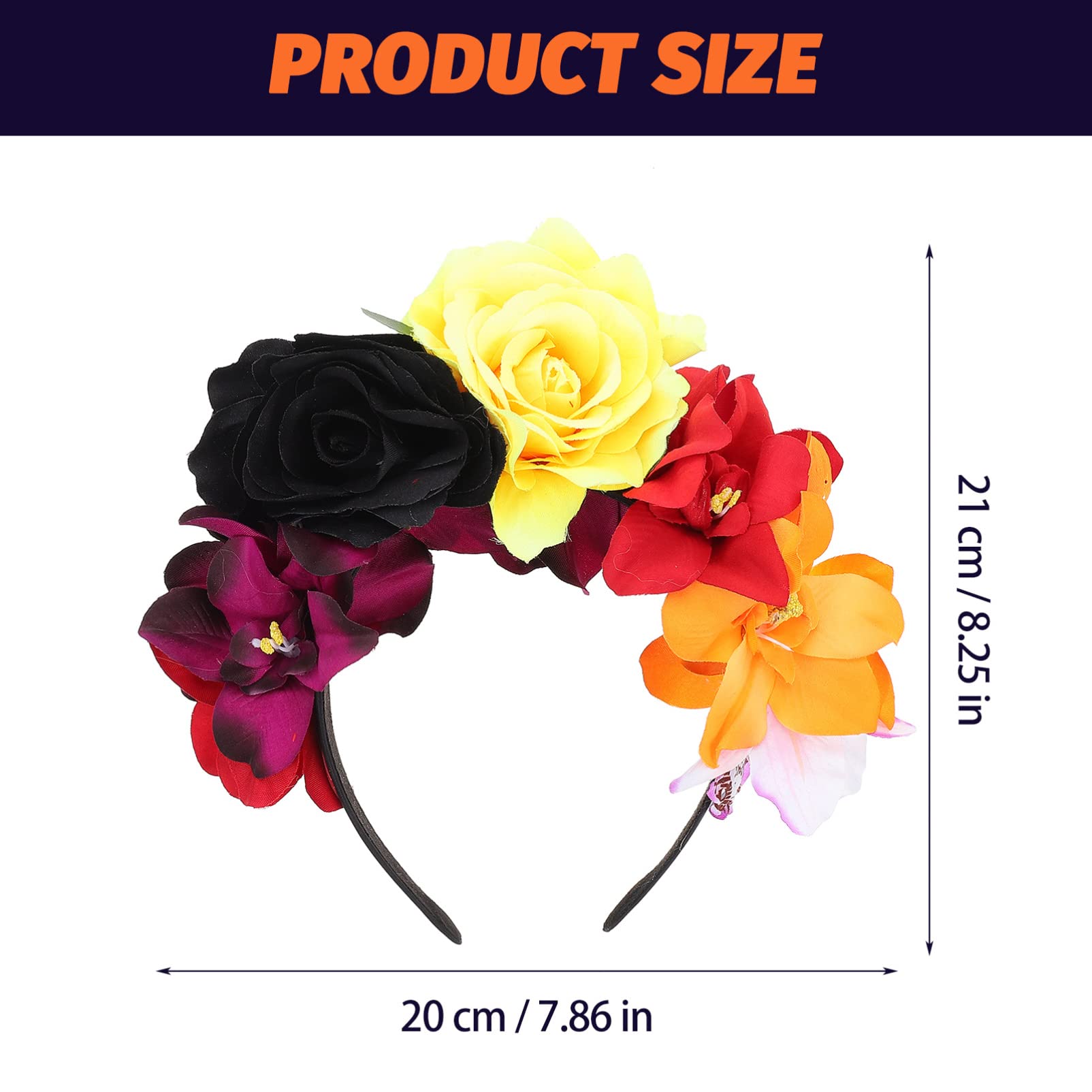 FOMIYES Mexican Flower Headband - Day of The Dead Headdress with Rose & Skull Design for Halloween Costume, Pride Party Accessories | Perfect for Dia de los Muertos Celebrations, Cosplay & Festive Events