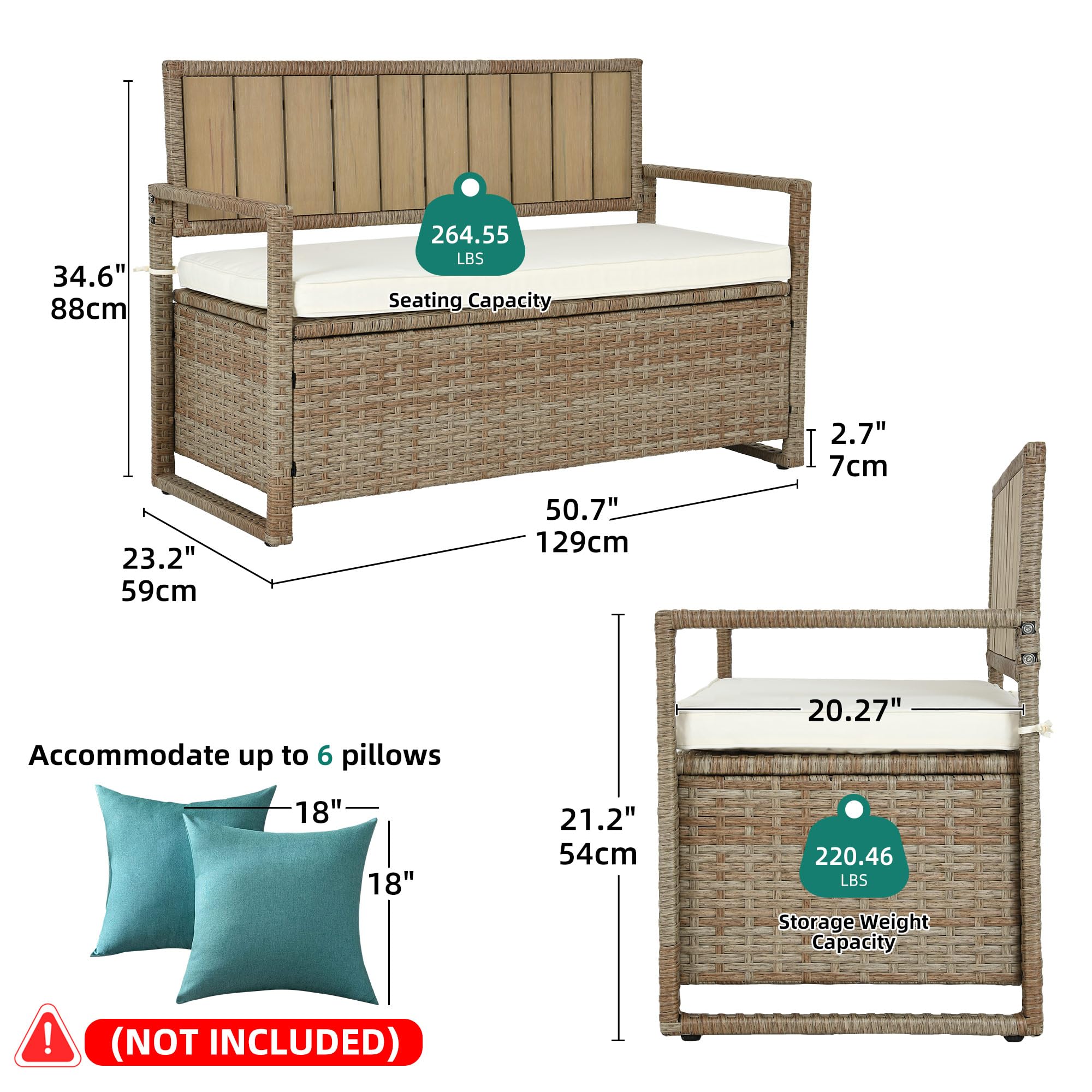 YITAHOME 70 Gallon Outdoor Storage Bench - All-Weather PE Rattan Deck Box with Wicker Design | Patio Furniture Storage, Pool Accessories Organizer, Garden Tools Container | Perfect for Backyard, Deck & Poolside Use (Beige)