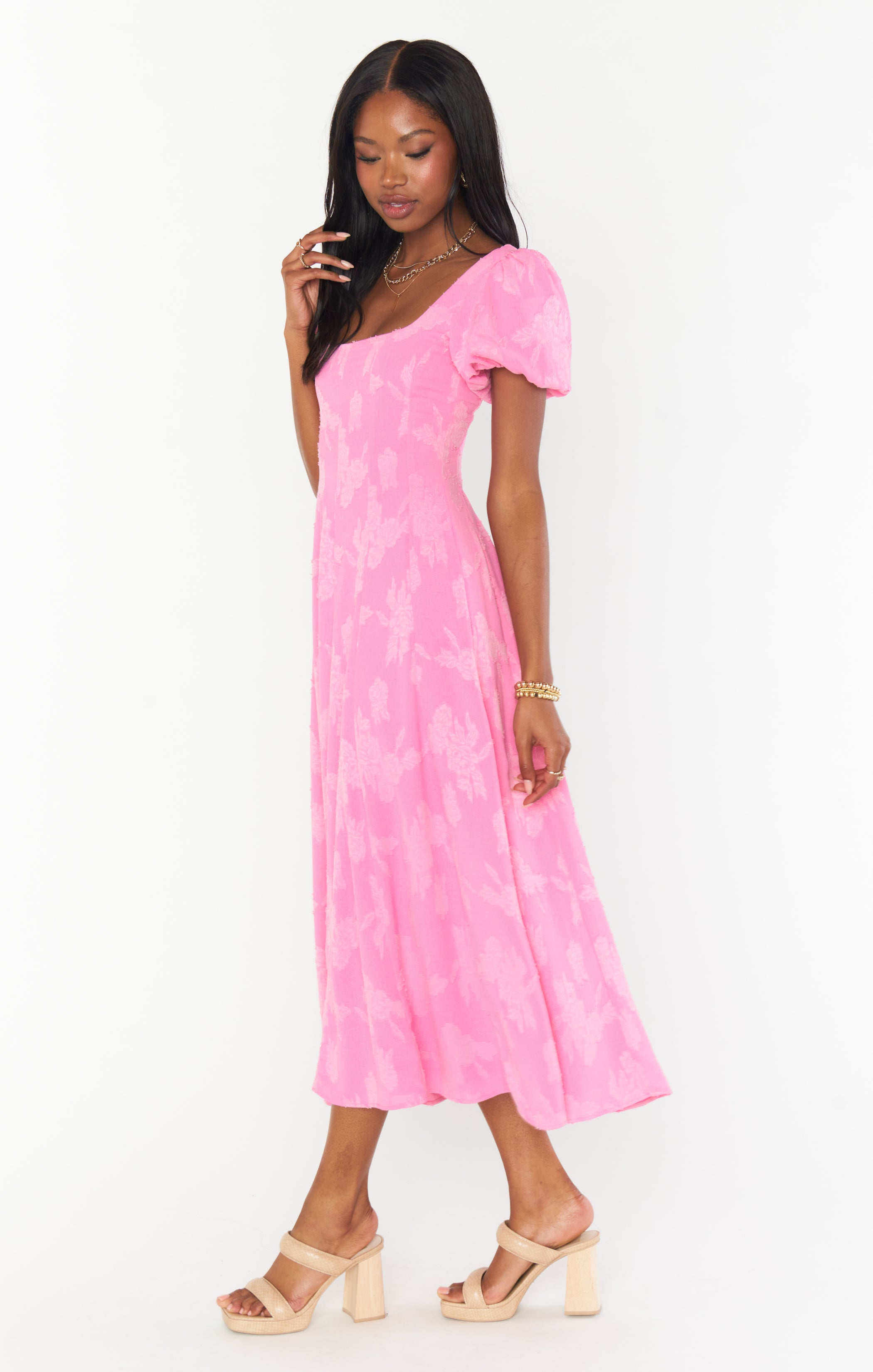 Mia Midi Dress Women's Floral Print Pink Clip Wrap Dress - Perfect for Summer Parties, Weddings & Date Nights