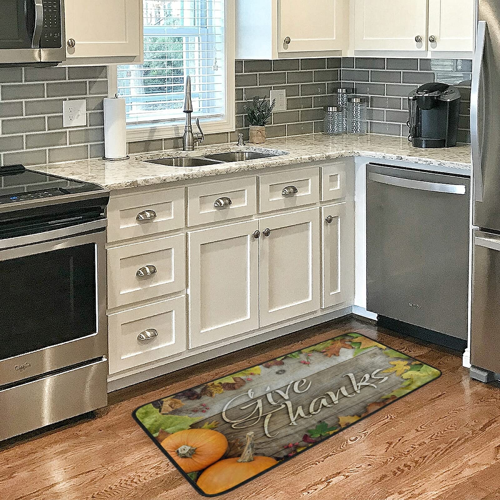 Non-Slip Thanksgiving Kitchen Rug Runner - 39x20 Inch Fall Pumpkin Doormat for Bathroom, Indoor Decor - Perfect for Holiday Gatherings & Cozy Home Entrance