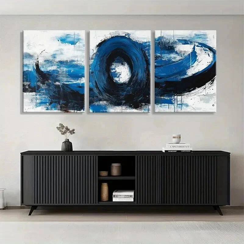 3-Piece Abstract Blue and Black Swirl Wall Art Set - 60x90cm Framed Canvas Prints | High-Quality Australian Made | Ready to Hang | Perfect for Living Room, Bedroom & Office Decor