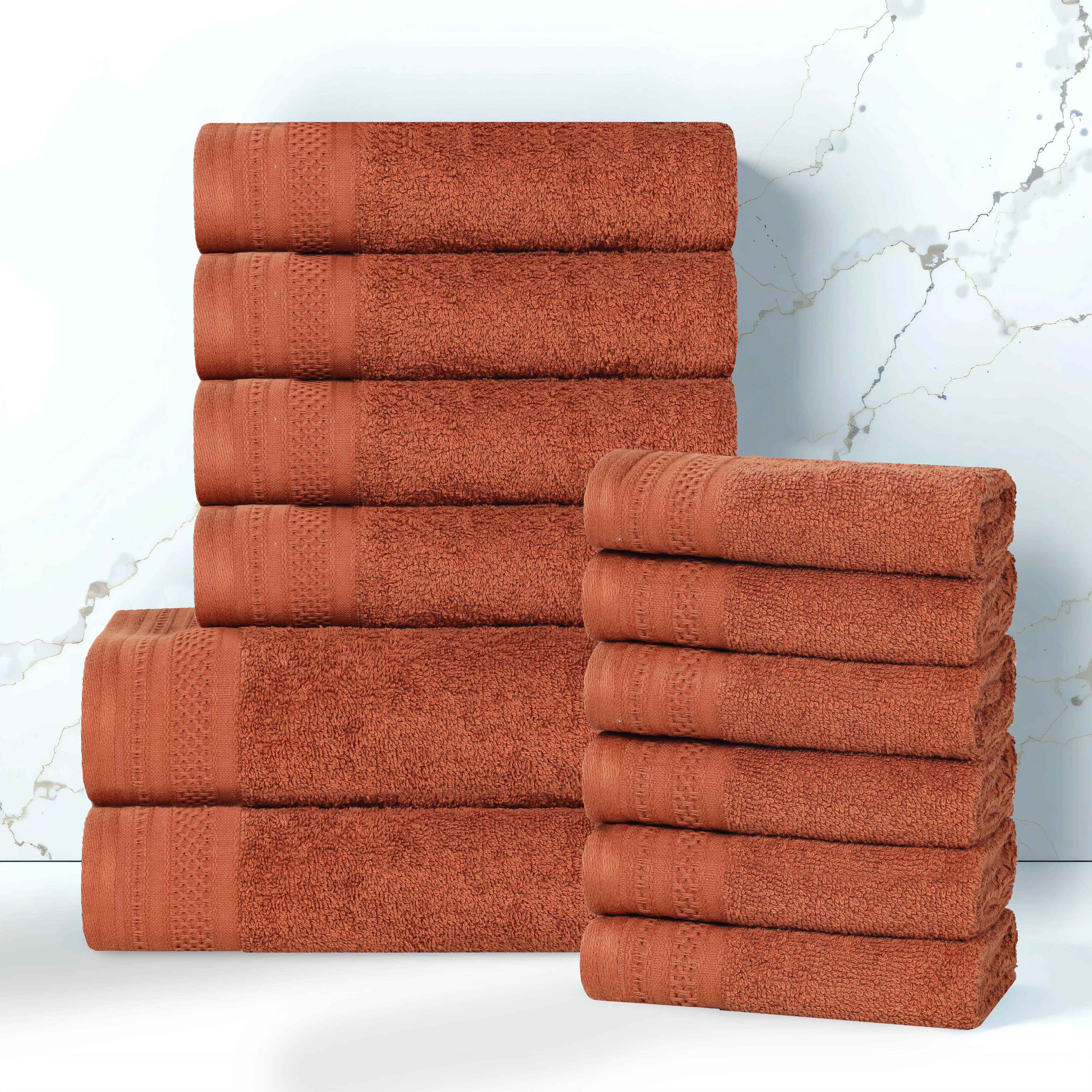 Premium Honeycomb Textured Waffle Border 12-Piece Luxury Cotton Towel Set - Soft & Absorbent Bath, Spa, and Guest Towels for Home & Hotel Use