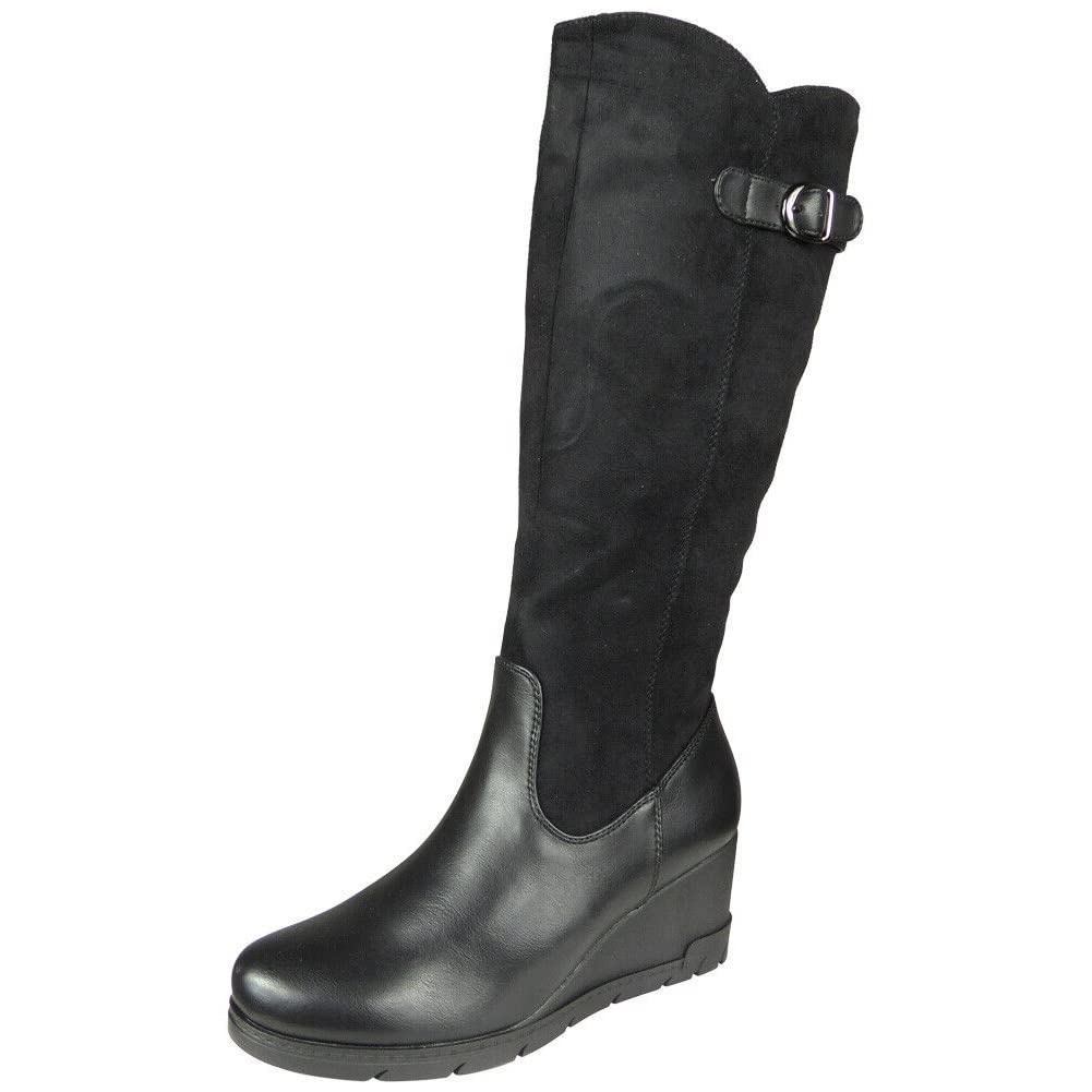 Women's Mid Calf Boots with Wedge Heel & Side Zipper - Comfortable Winter Platform Boots for Women (Size 3-8) | Perfect for Casual Outfits, Office Wear & Cold Weather Fashion