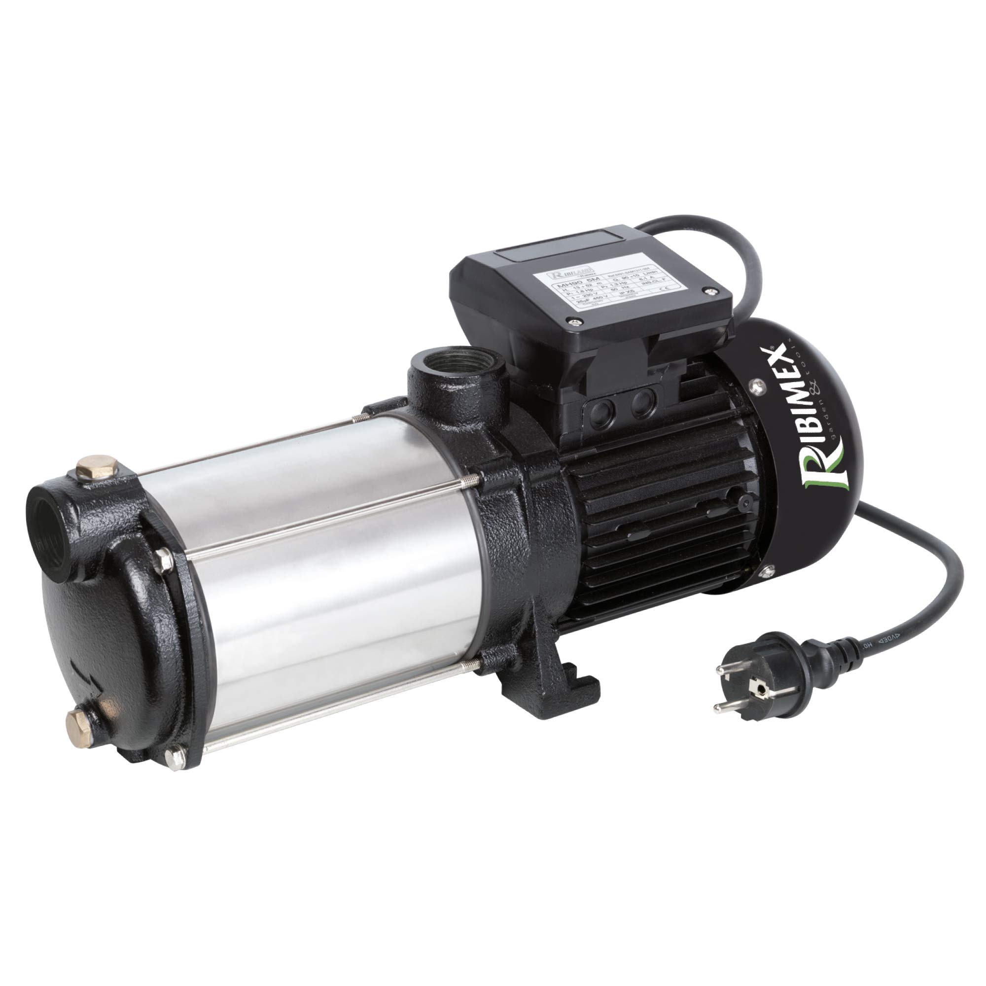 Ribimex PRMCA5PRO PRO Surface Water Pump, 5 Impellers, 1450W, Black/Silver, 19x14x44 cm - Ideal for Garden Irrigation, Pool Filling, and Water Transfer