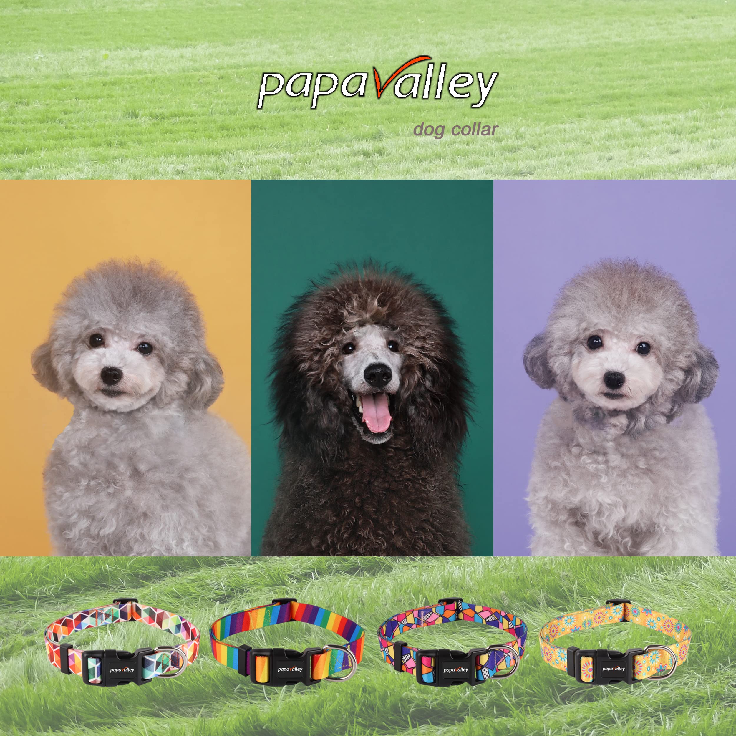 Adjustable Nylon Dog Collar for Small, Medium & Large Dogs - Hexagon Pattern Pet Collar with Safety Buckle for Puppies, Male & Female Dogs - Perfect for Daily Walks, Training & Outdoor Adventures