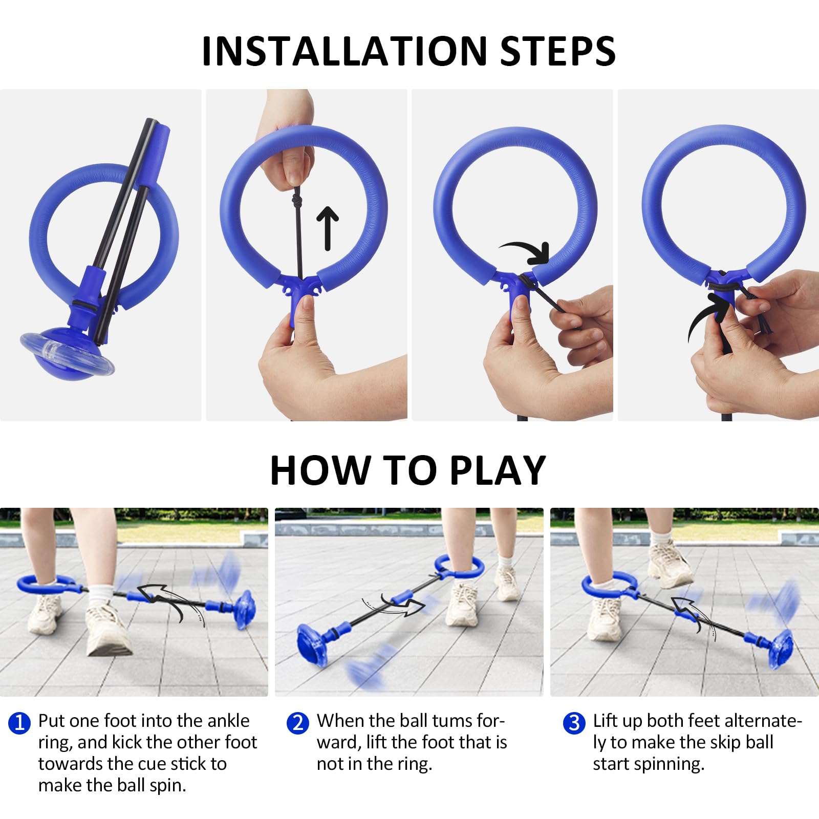 Foldable Flash Wheel Skip Ball for Kids & Adults - Adjustable Ankle Hopping Game Toy for Outdoor Play, Birthday Gift for Boys Girls Ages 4-12 (Blue) - Perfect for Backyard Fun, School Recess & Family Bonding Activities