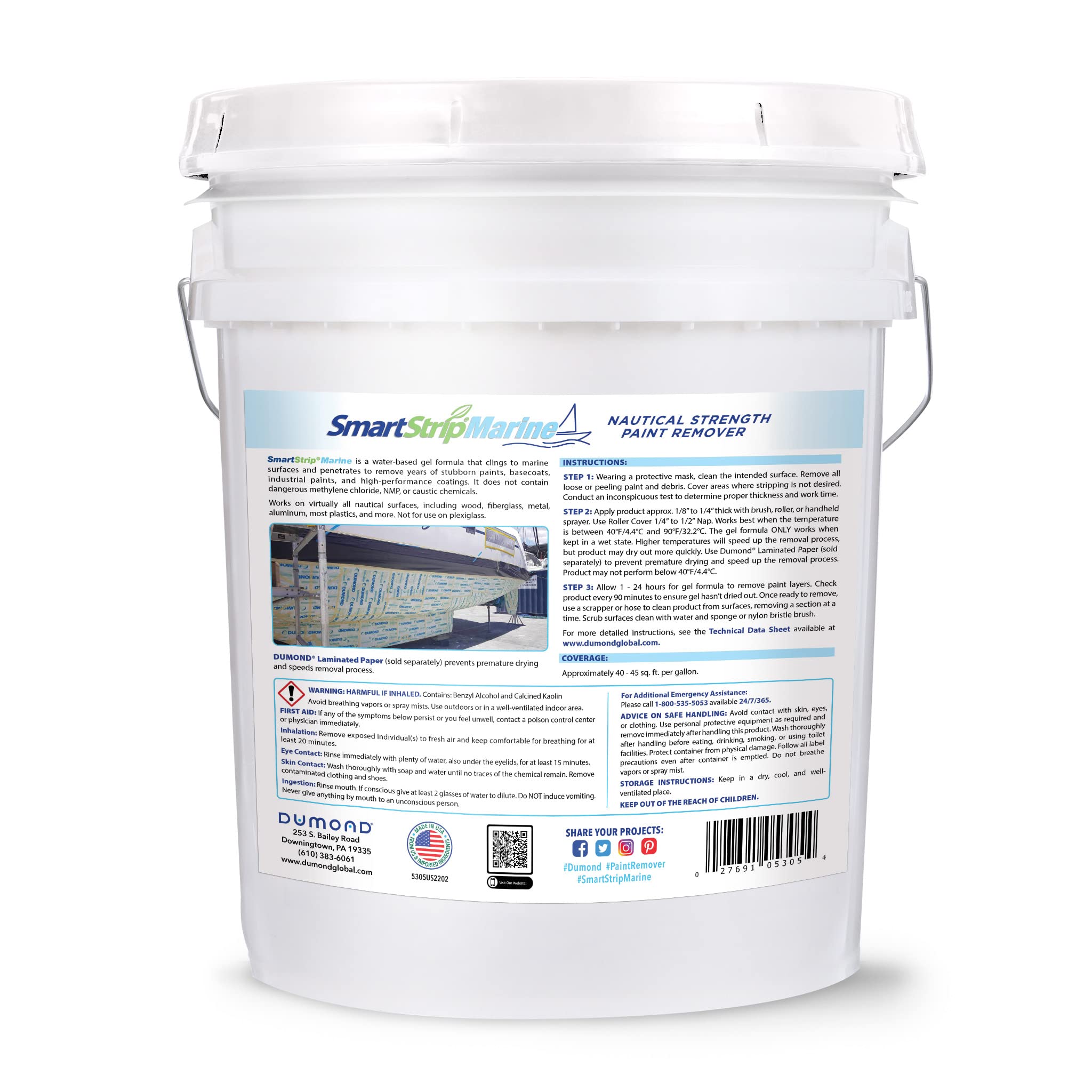Smart Strip Marine Paint Remover - Effective for Wood, Fiberglass, Metal & Aluminum Boats - Removes Up to 15 Layers of Polyurethane & Acrylic Marine Coatings - Indoor & Outdoor Use - 5 Gallon - Perfect for Boat Restoration, Dock Maintenance & Marine Surface Prep