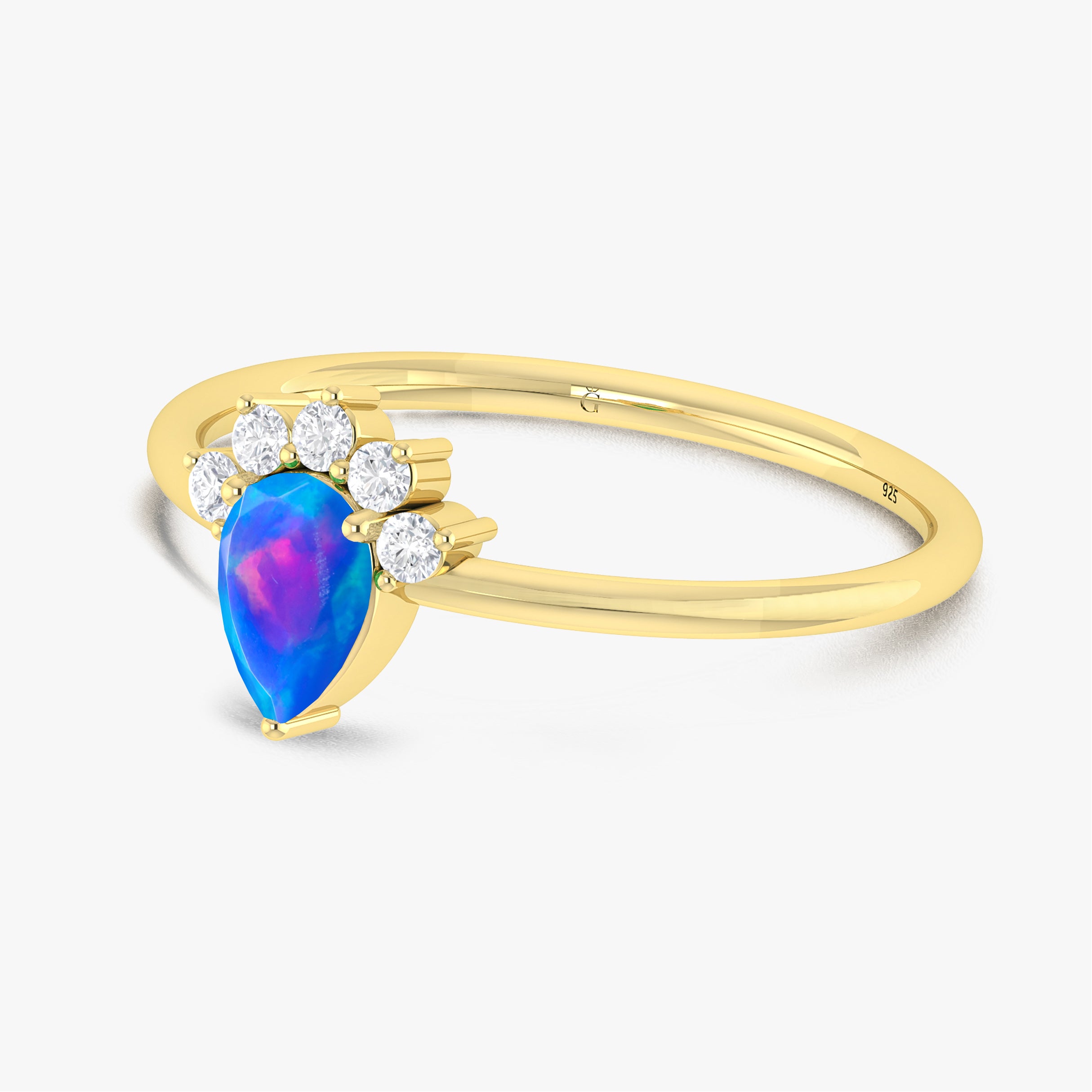 Fire Blue Opal Pear Gemstone Ring – Elegant Handmade Jewelry for Women, Perfect for Weddings, Parties & Special Occasions