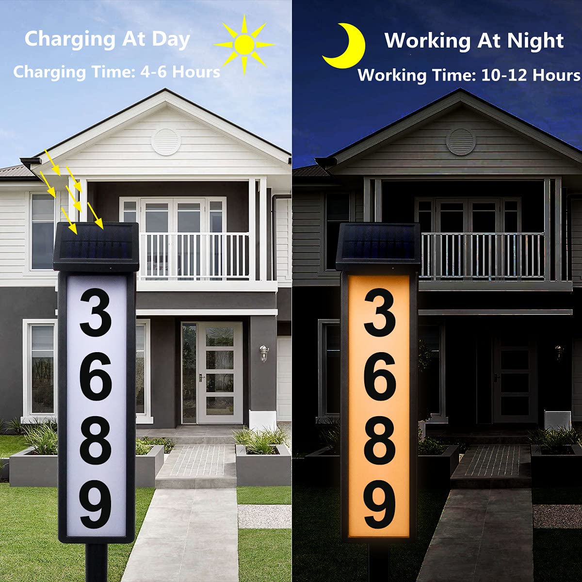 Solar Powered Address Sign with LED Light - Waterproof Outdoor House Numbers Plaque for Mailbox, Front Door & Garden - Easy to Install & Energy Efficient