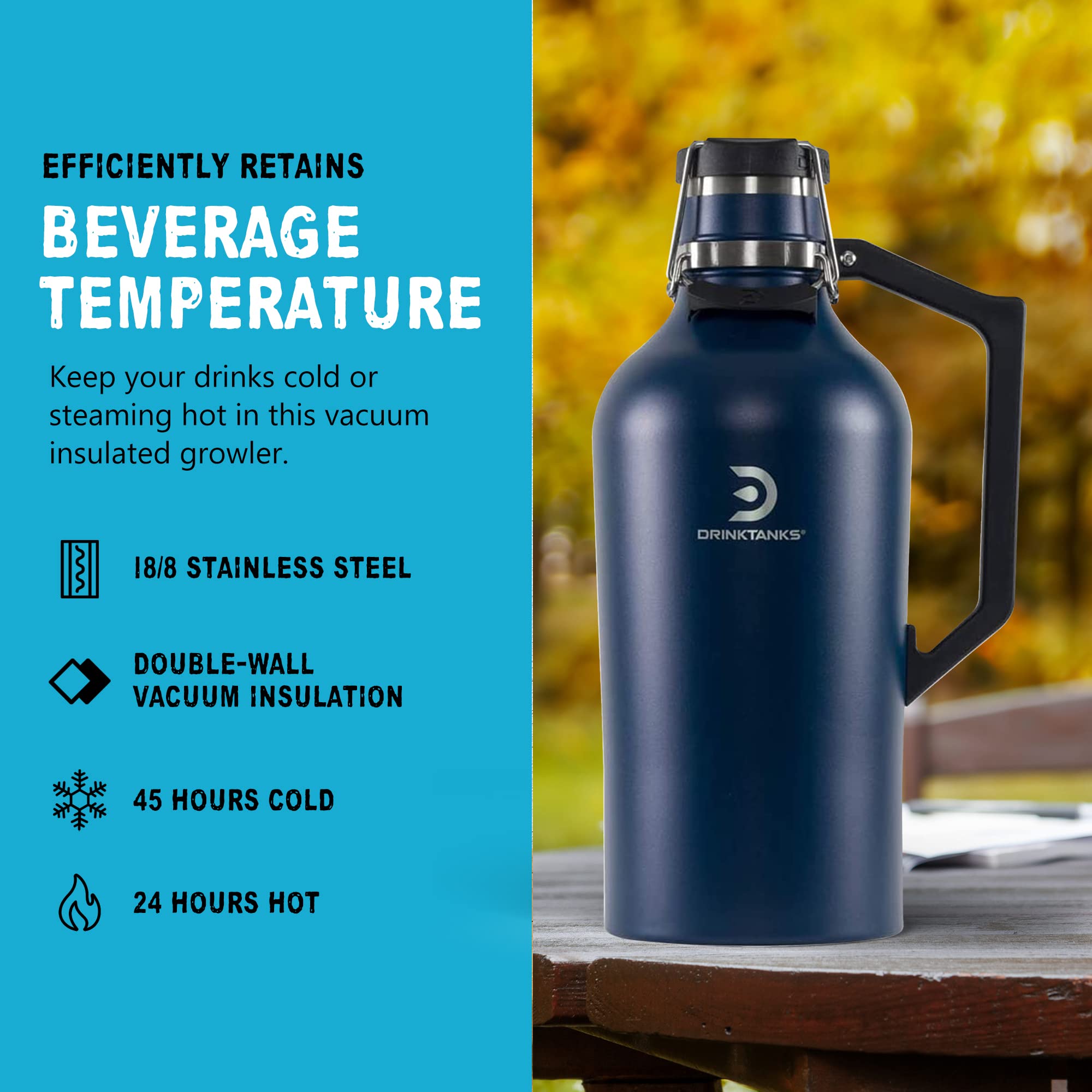 Premium 128oz Stainless Steel Vacuum Insulated Growler - Leakproof Beer, Wine & Coffee Tumbler with Handle | Double-Wall Insulation Keeps Drinks Cold 24+ Hours | Perfect for Camping, Tailgating & Outdoor Adventures