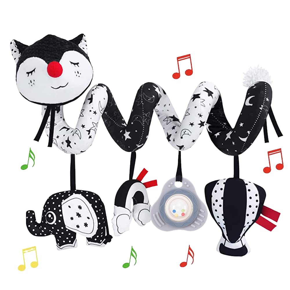 High Contrast Black and White Baby Toys for Infants 0-12 Months - Musical Fox Car Seat & Stroller Toys for Newborns | Perfect for Sensory Development & Travel Entertainment