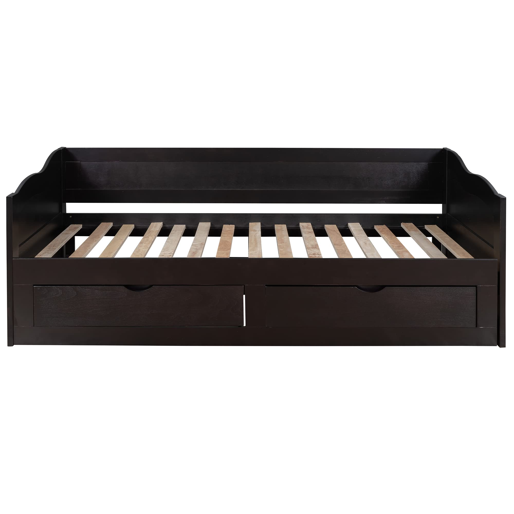 Extendable Twin Daybed with Trundle and Storage Drawers - Wooden Sofa Bed Frame, No Box Spring Required, Espresso Finish - Perfect for Guest Rooms, Small Spaces & Multi-Functional Living Areas