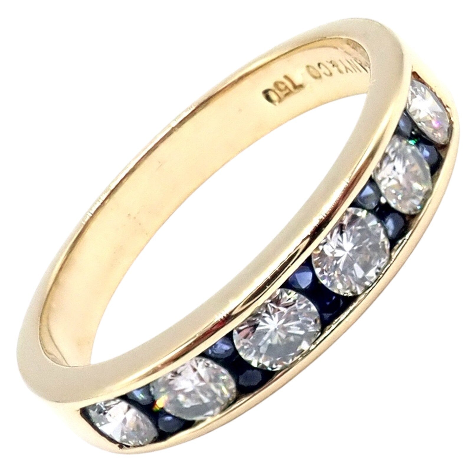 Authentic Tiffany & Co 18k Yellow Gold 1.20ctw Diamond & Sapphire Band Ring - Size 5 | Luxury Wedding, Engagement & Anniversary Jewelry Gift