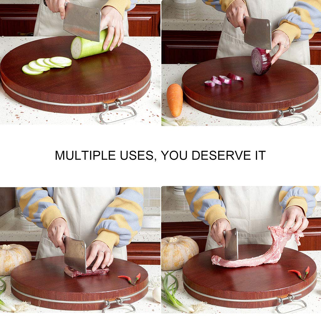 Premium Round Solid Wood Cutting Board - 5cm Thick Natural Wood Chopping Block with Hanging Hole for Chefs, Restaurants & Home Kitchens | Perfect for Meat, Vegetables & Baking Prep