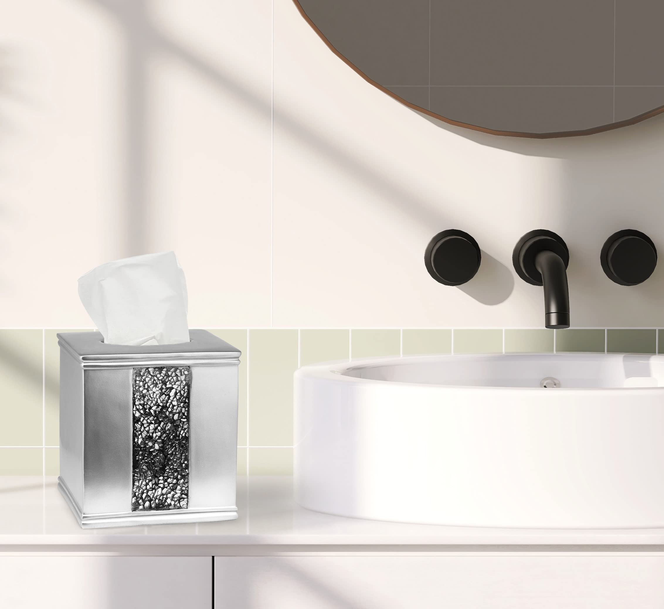 Stylish Silver Sinatra Bath Tissue Box Holder - Elegant Bathroom Decor for Home & Spa | Perfect for Vanity, Countertop, and Guest Bathroom