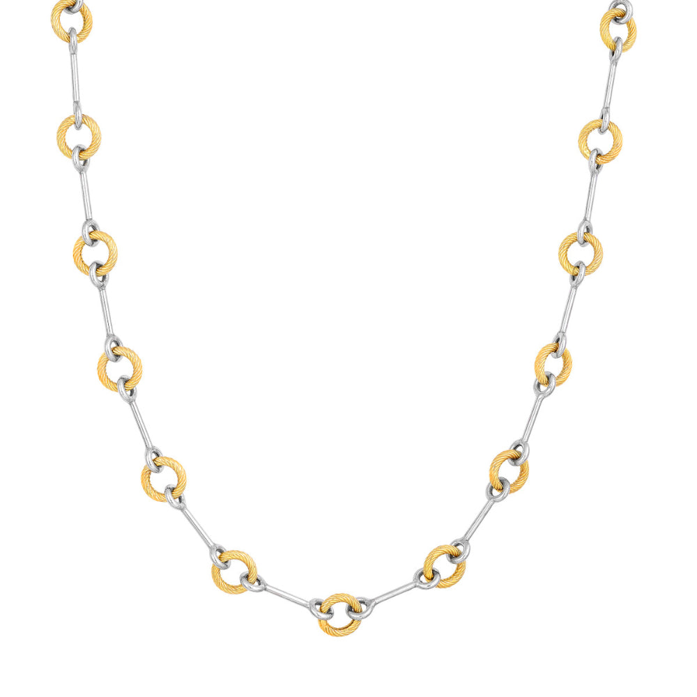 14K Two-Tone Gold Textured Link Chain Necklace for Women - Elegant Layering Piece for Everyday Wear & Special Occasions