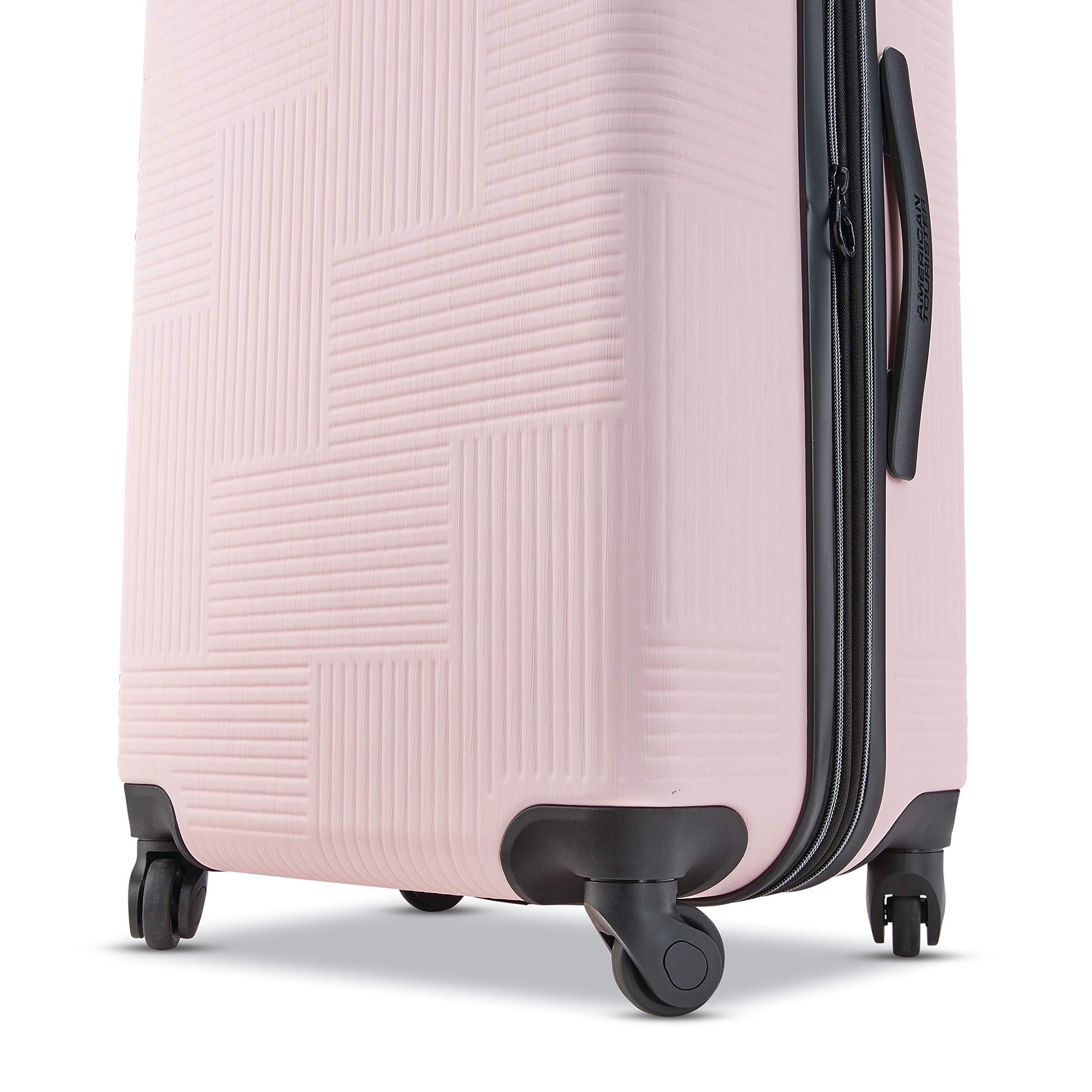 American Tourister Stratum XLT 24-Inch Expandable Hardside Luggage with 360° Spinner Wheels - Petal Pink Checked-Medium Suitcase for Travel, Business Trips & Family Vacations