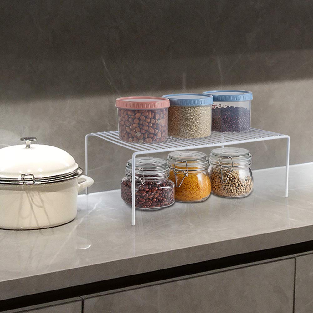 Redrubbit Large 15.7 x 9.4 Inch Rustproof Cabinet Storage Shelf Rack - Set of 4 | Space Saving Kitchen Organizer for Counter, Fridge, Pantry & Bathroom | Perfect for Spice Jars, Canned Goods & Toiletries