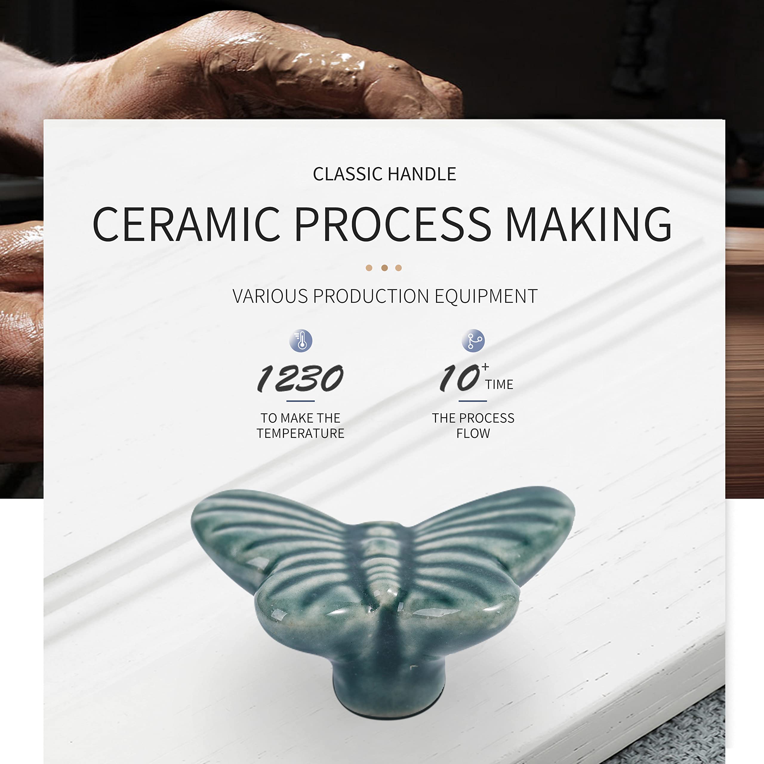 Vintage Ceramic Butterfly Cabinet Knobs & Drawer Pulls - Set of 12 Dark Green Handles for Kitchen, Bathroom & Furniture Upgrade | Elegant Home Decor Hardware