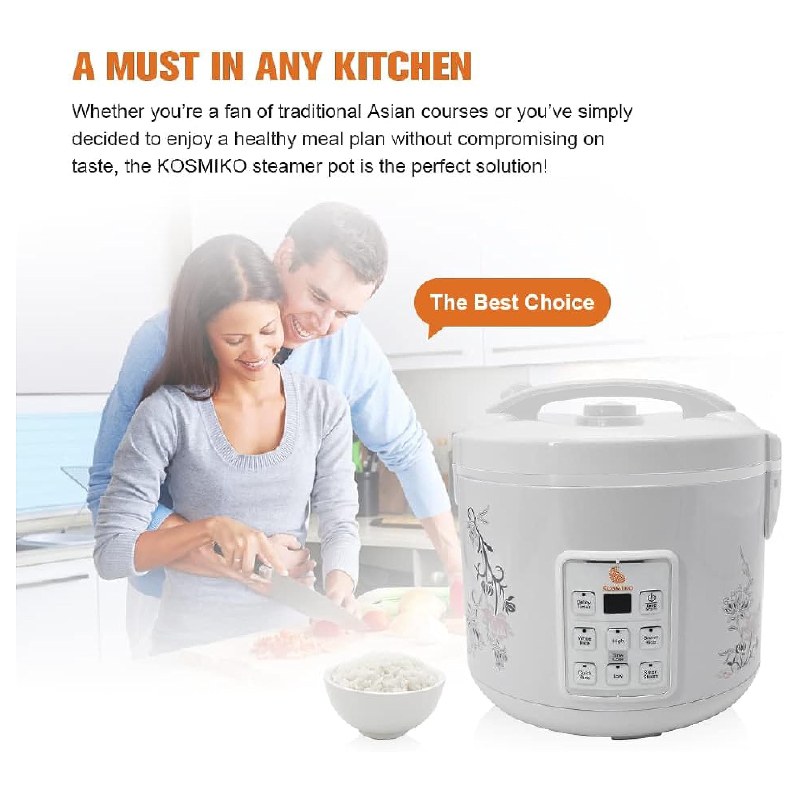 KOSMIKO 20-Cup Rice Cooker (10-Cup Uncooked) – Multi-Function Electric Steamer for Rice, Meat, Vegetables – Programmable Instant Pot with Elegant Design – Perfect for Home Kitchen, Meal Prep & Healthy Cooking