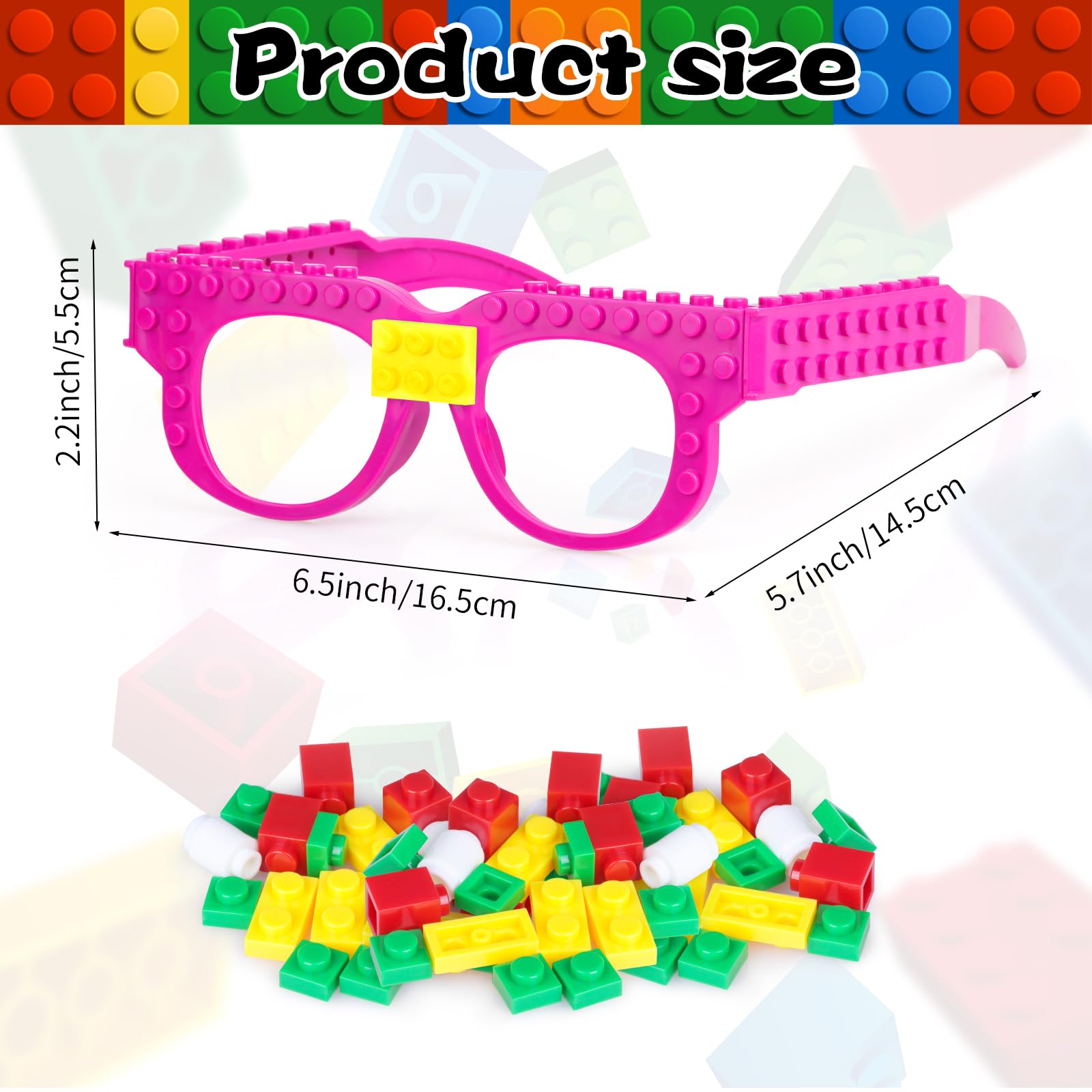 12 Pcs Building Bricks Glasses - Creative Construction Toy for Kids, STEM Learning Blocks for Boys & Girls - Perfect for Birthday Parties, Carnival Games & Classroom Activities