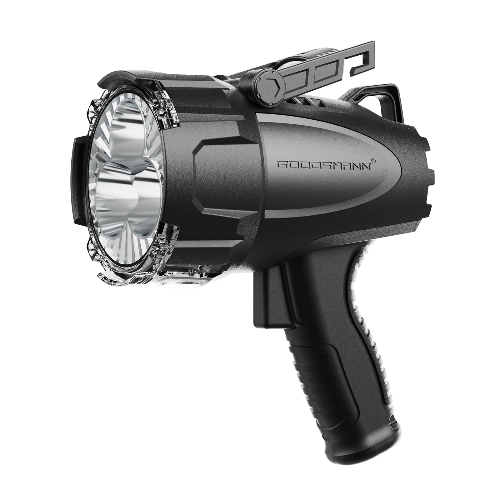 GOODSMANN 6000 Lumen Rechargeable LED Spotlight - IP67 Waterproof Handheld Search Light with EVA Case & Red Lens for Marine, Hunting, Camping, Hiking, Boating & Emergency Use