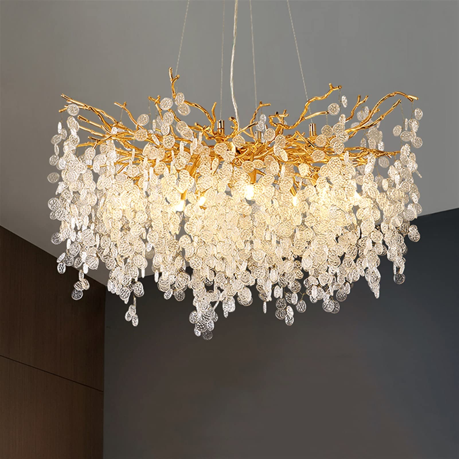 Luxury 80cm Crystal LED Chandelier Lighting for Dining Room - Modern Ceiling Light Fixture with Dimmable Brightness, Energy Saving Home Decor for Living Room, Bedroom, Wedding & Restaurant Lighting (Gold)