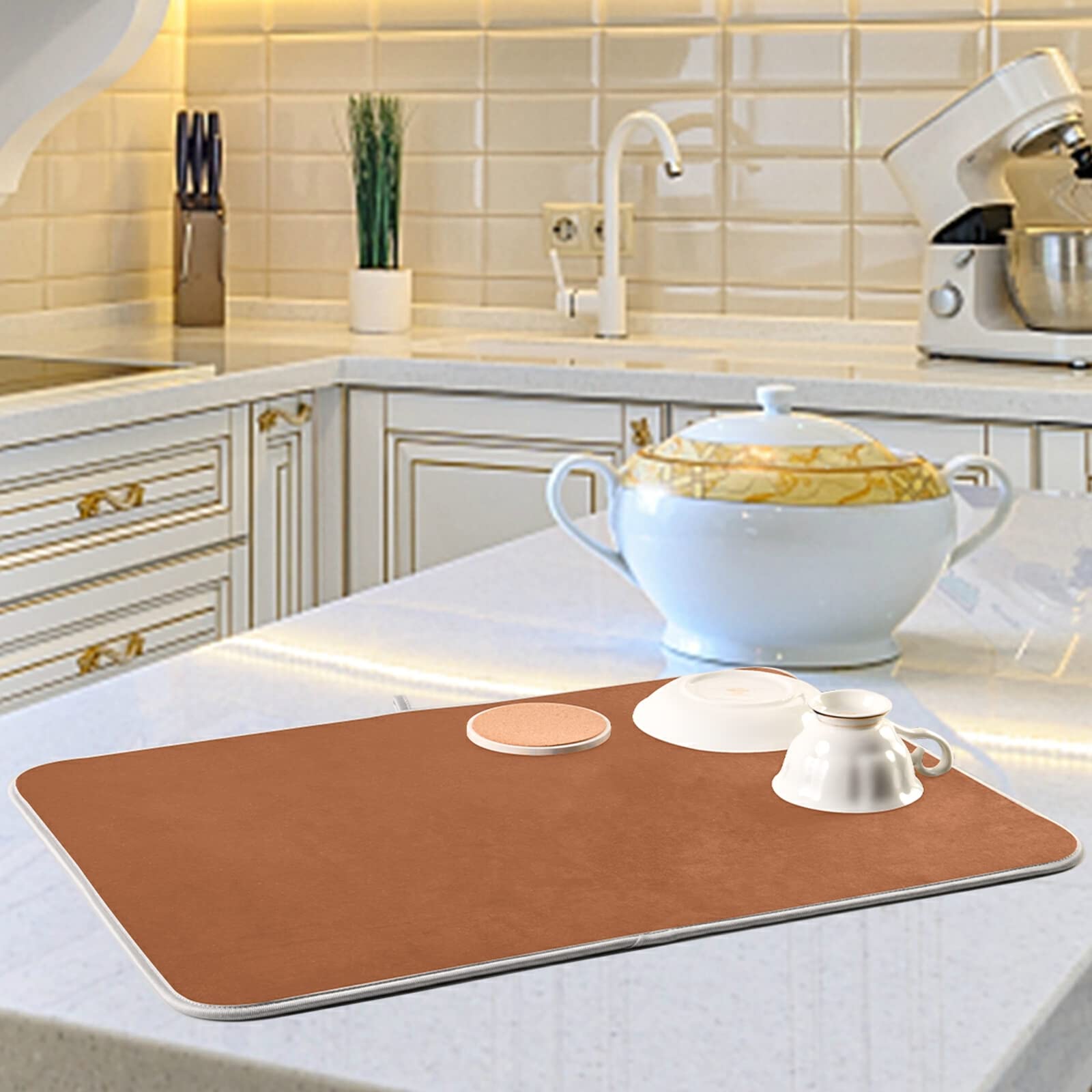 **XL Terracotta Dish Drying Mat – 16x18 Inch Heat-Resistant Microfiber Kitchen Counter Drainer Pad | Perfect for Drying Dishes, Utensils & Cookware | Stylish & Functional Kitchen Decor**    *(Use Case: Ideal for kitchens, countertops, or near sinks to protect surfaces while drying dishes, cups, and cookware. Adds rustic charm to modern or farmhouse-style decor.)*
