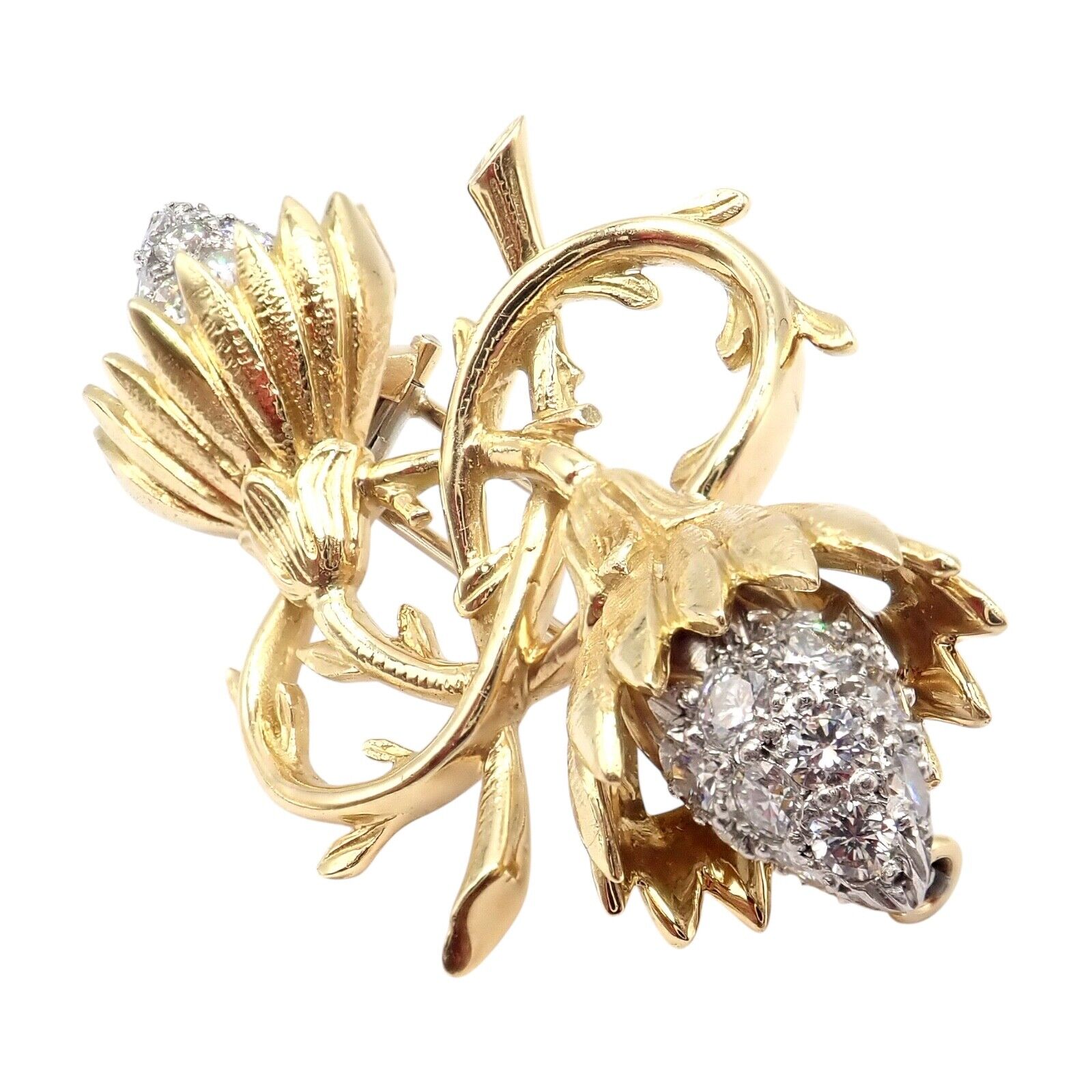 Authentic Tiffany & Co Schlumberger 18K Yellow Gold & Platinum Diamond Brooch Pin - Luxury Jewelry Gift for Women, Perfect for Weddings & Special Occasions