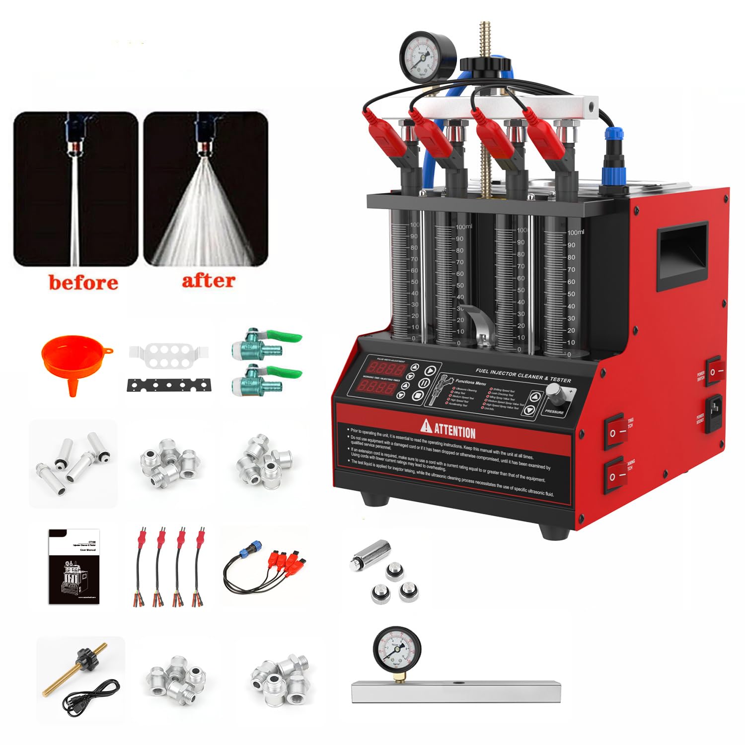CT160 Heated Fuel Injector Cleaner & Tester Kit - 4-Cylinder GDI Piezo Nozzle Cleaning Machine with 11 Functions (110V) | Professional Automotive Maintenance Tool for Gasoline Direct Injection Systems | Perfect for Mechanics, DIY Car Enthusiasts & Auto Repair Shops