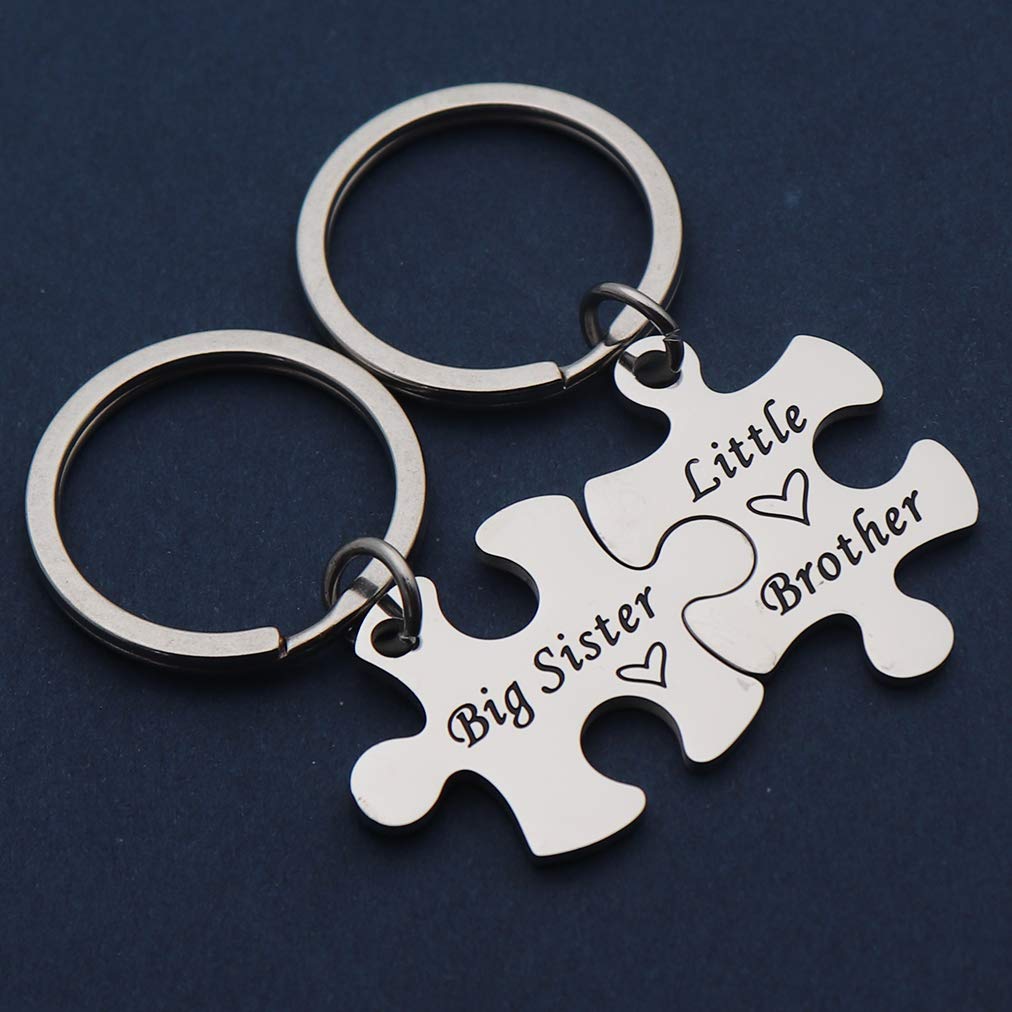 Beeshion Sibling Keychain Set - Big Brother & Little Sister Puzzle Keychain Gift for Family Jewelry | Perfect for Birthdays, Anniversaries & Sibling Appreciation