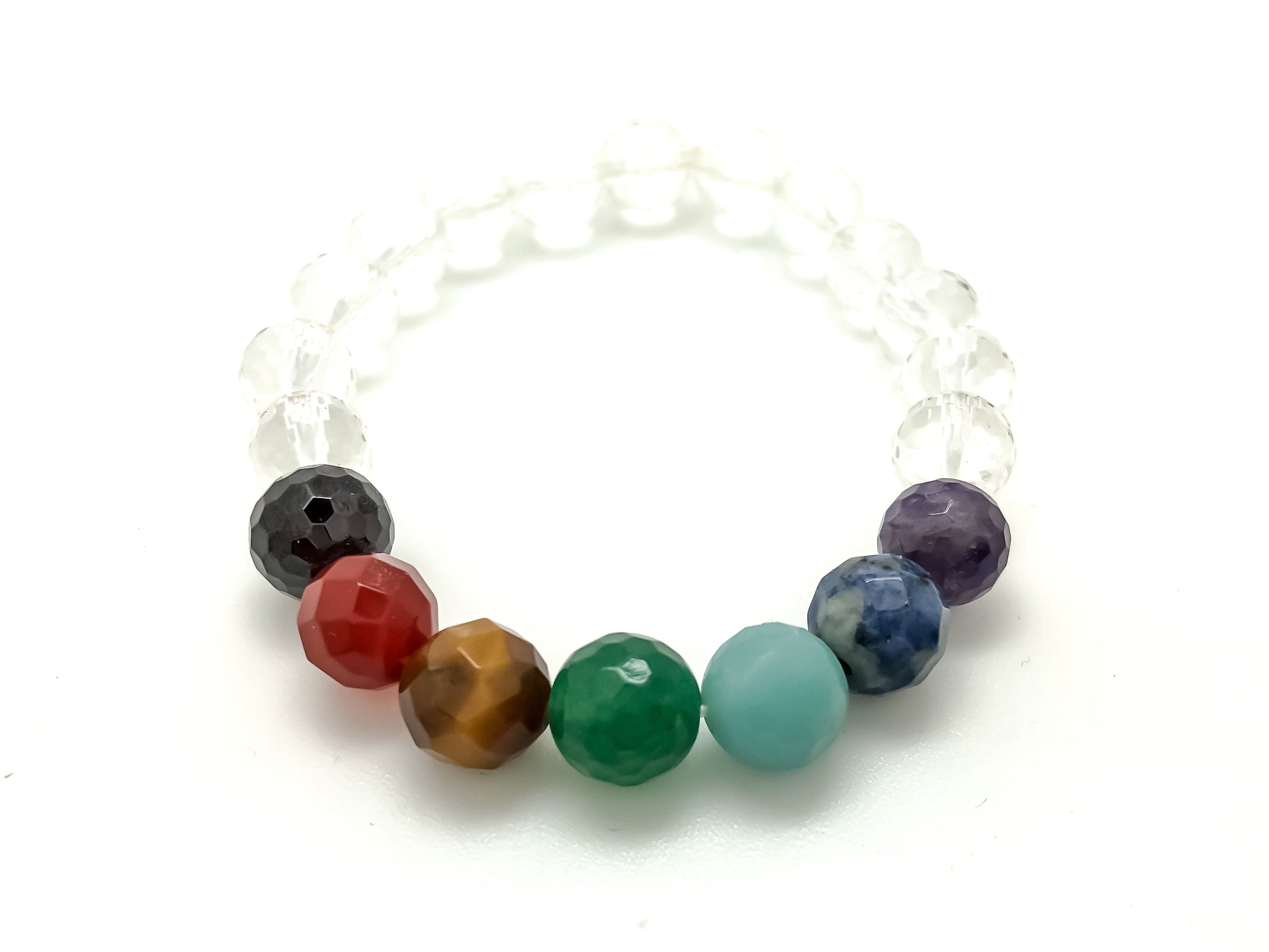 Chakra Healing Gemstone Quartz Crystal Faceted Stretch Bracelet for Women - Yoga, Meditation & Spiritual Energy Balancing Accessory