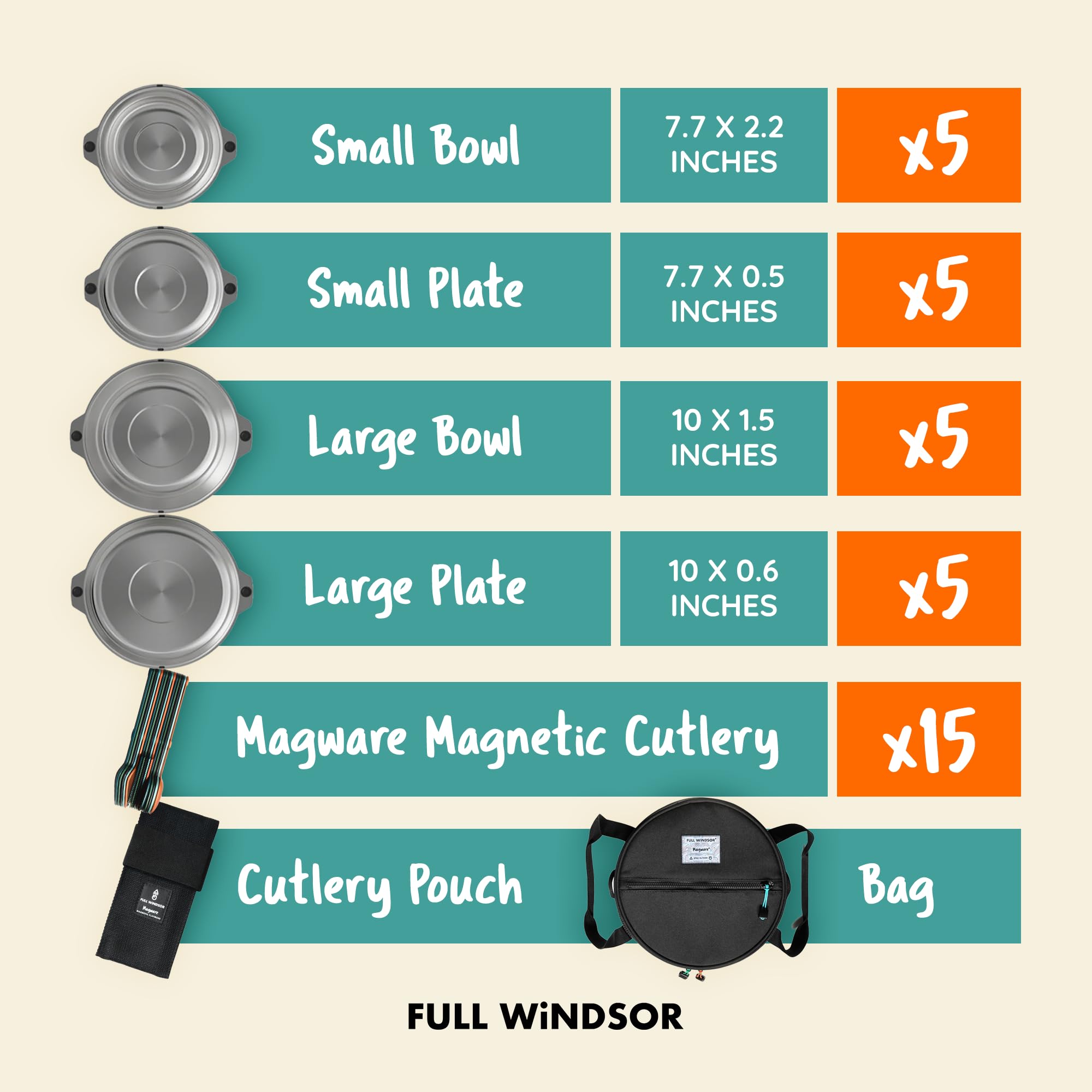 MAGWARE Magnetic Bowls and Plates Set - Stainless Steel Travel Dinnerware for Camping, Backpacking, Picnics - Portable Reusable Camping Mess Kit - Perfect for Outdoor Adventures, RV Trips, and Beach Dining
