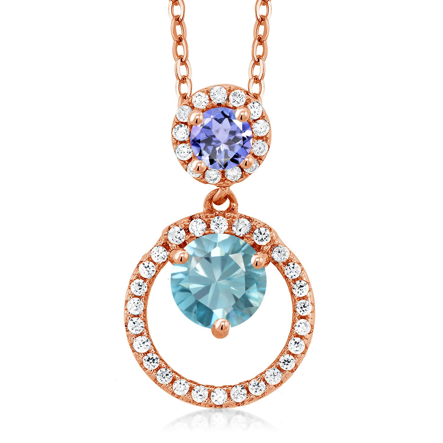 2.10 Ct Natural Blue Zircon & Tanzanite Pendant in 18K Rose Gold Plated Silver - Elegant Gemstone Jewelry for Women, Perfect for Gifts, Anniversaries & Special Occasions