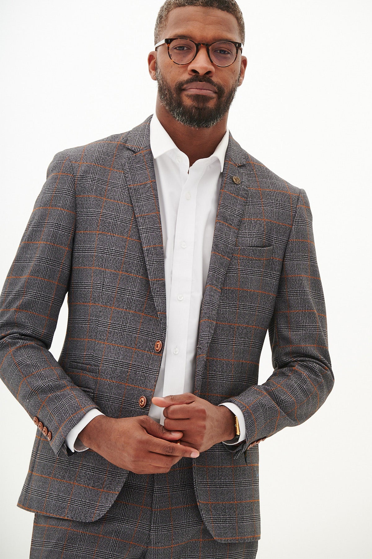 JENSON Grey Check Two Piece Suit for Men - Classic Business Formal Wear for Office, Wedding & Special Occasions