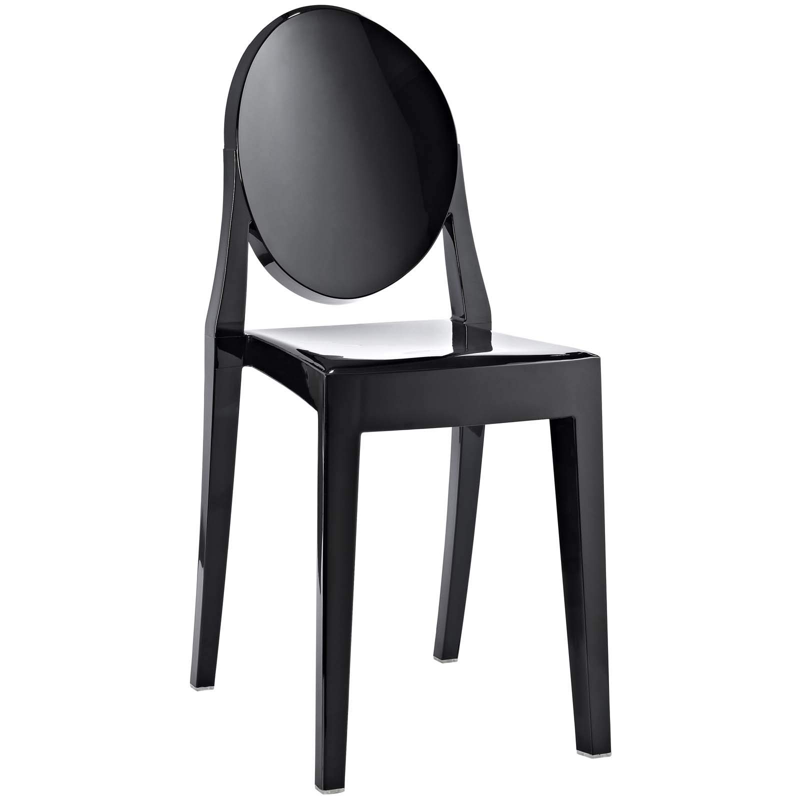 Modern Acrylic Stacking Dining Chairs - Set of 4 Black Contemporary Kitchen & Dining Room Chairs - Fully Assembled for Home, Office, Restaurant & Outdoor Use